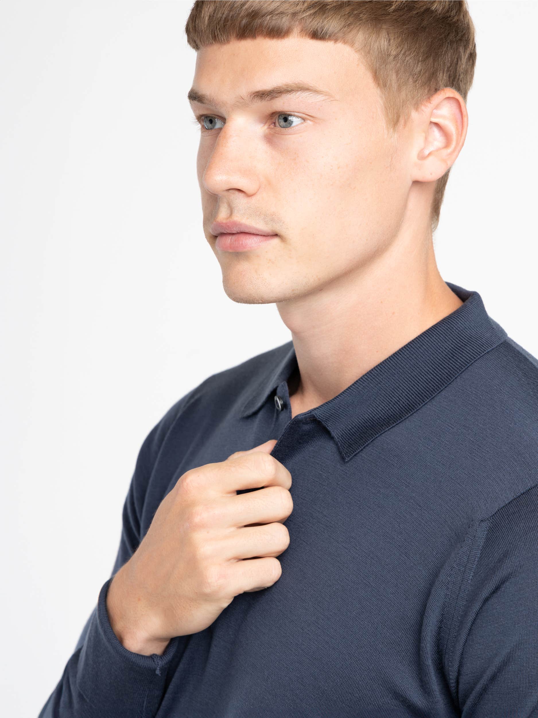Blue Cotswold Extra Fine Merino Wool Polo Shirt