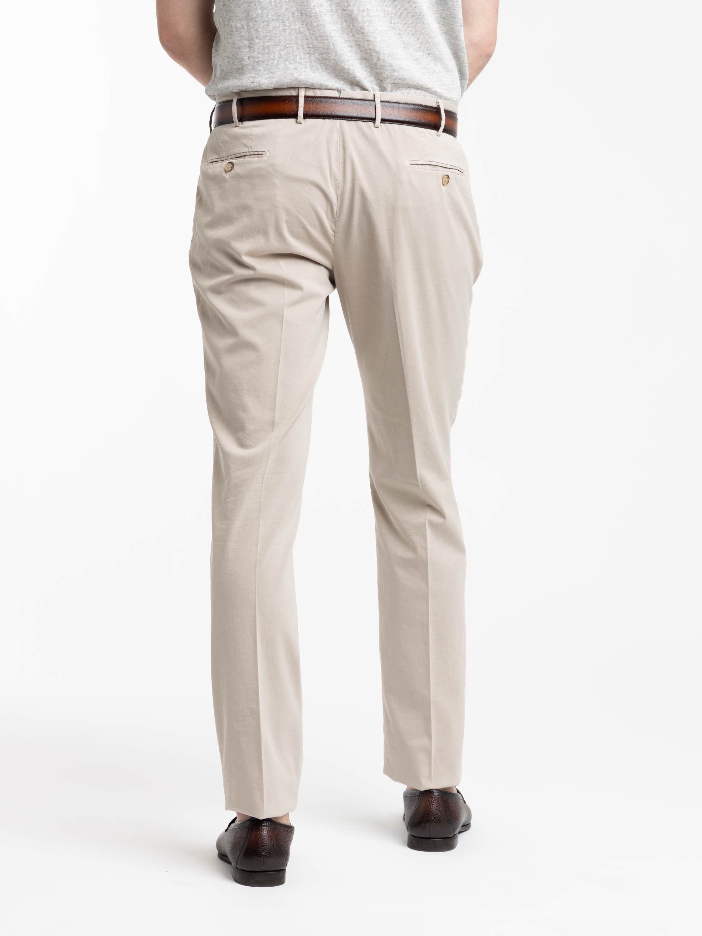 Beige Cotton and Silk Blend Pleated Trousers