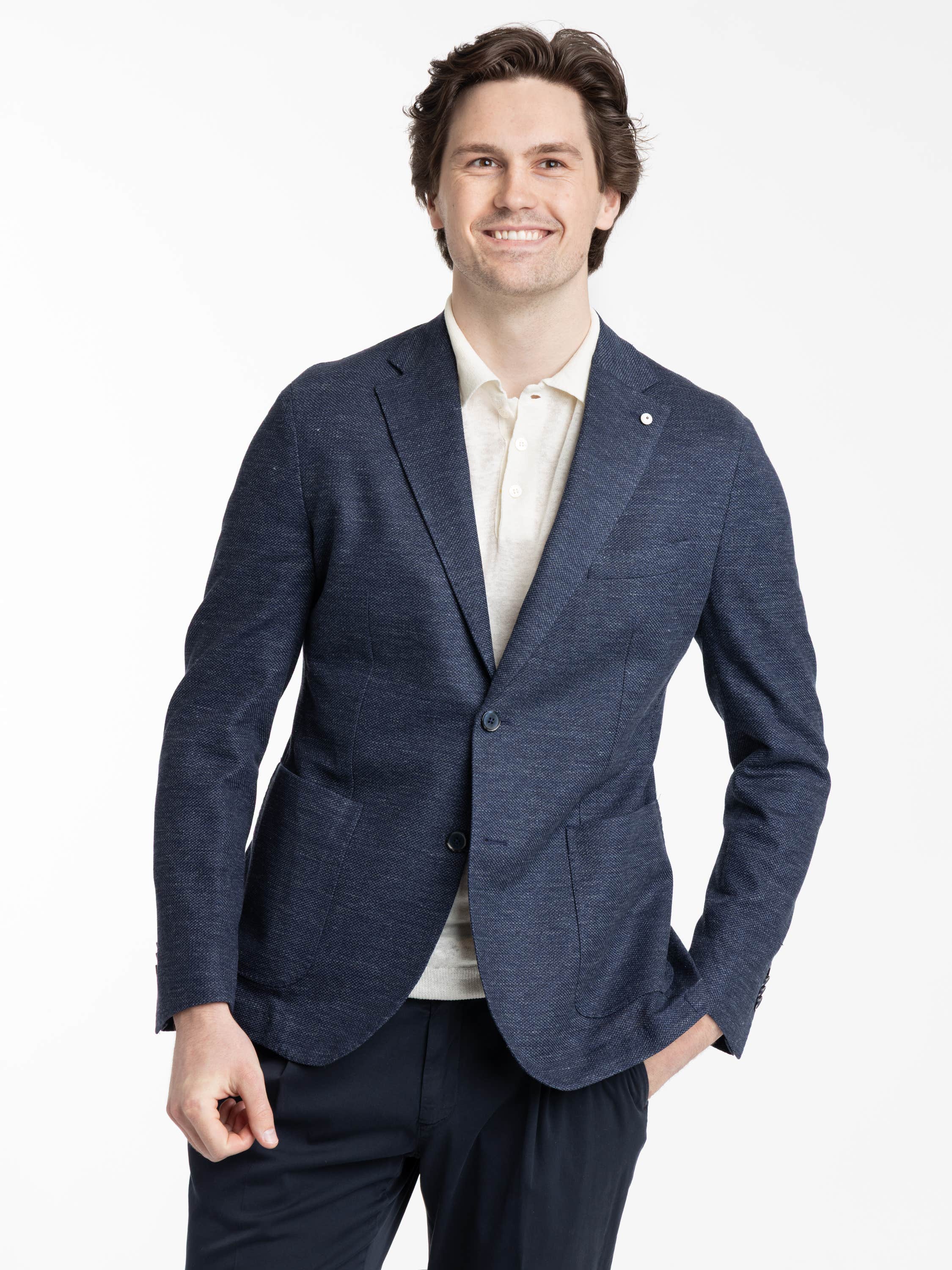 Blue Mélange Linen-Cotton Sport Jacket