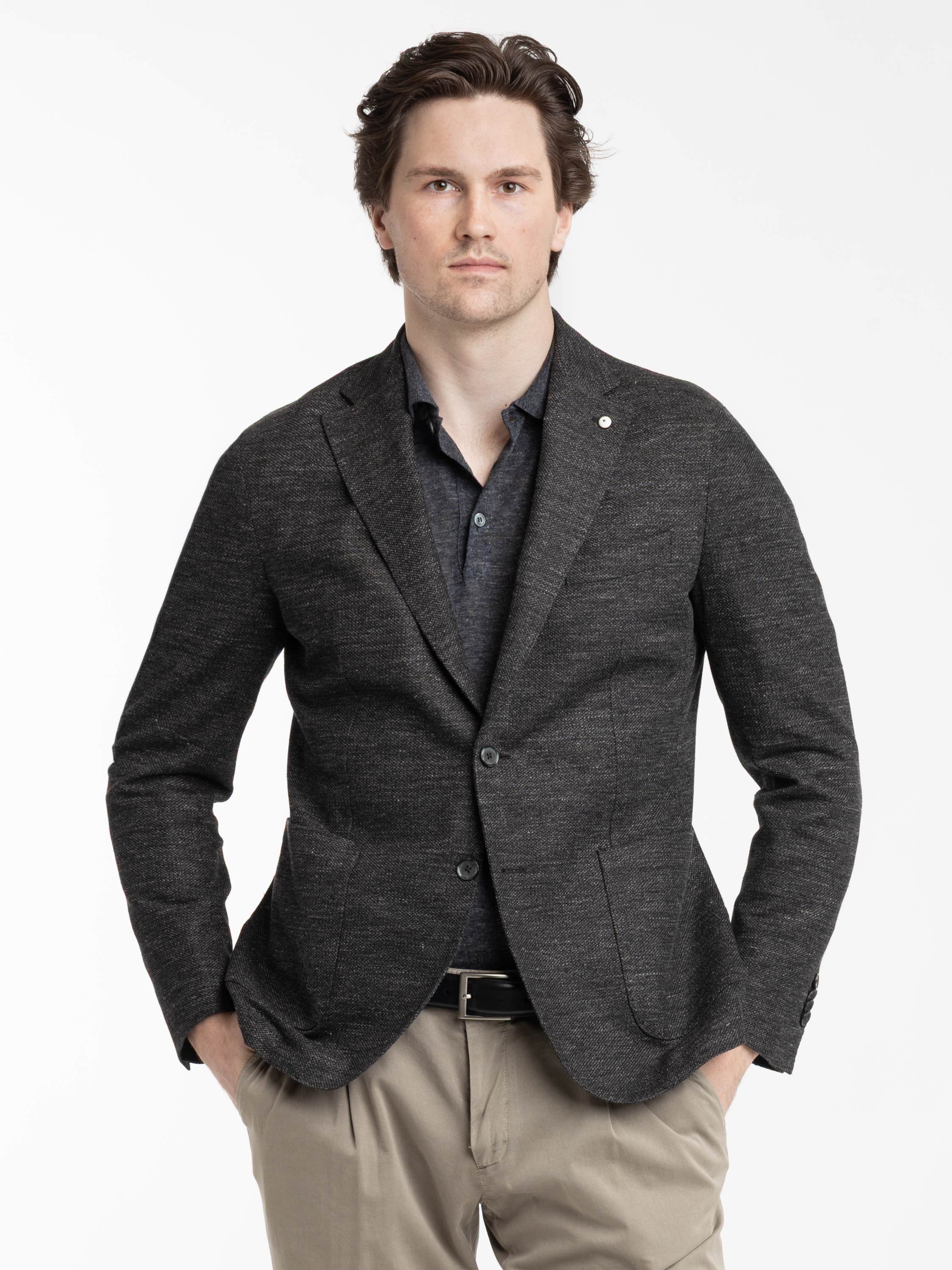 Dark Grey Mélange Linen-Cotton Sport Jacket