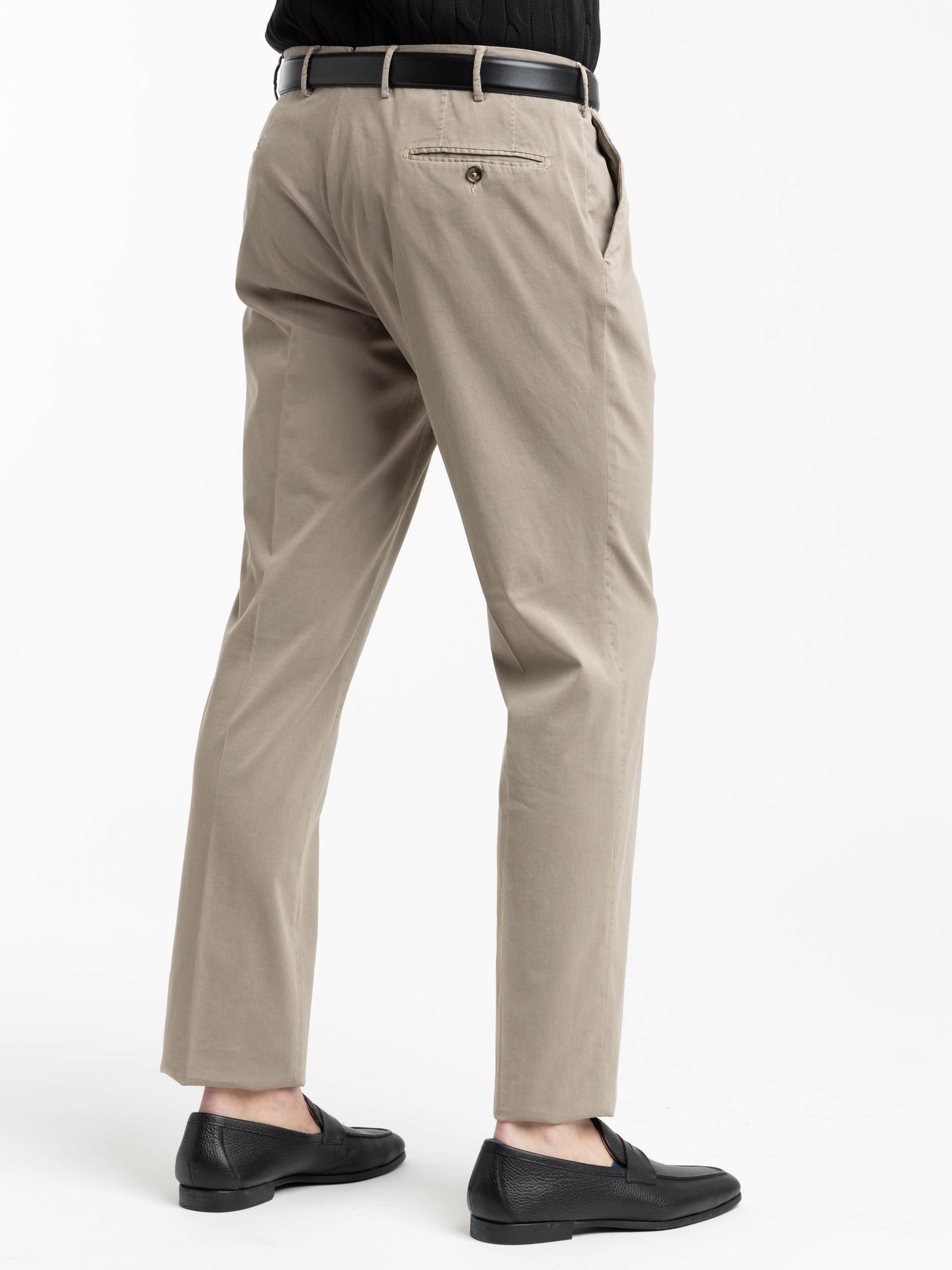 Light Brown Cotton and Silk Blend Pleated Trousers