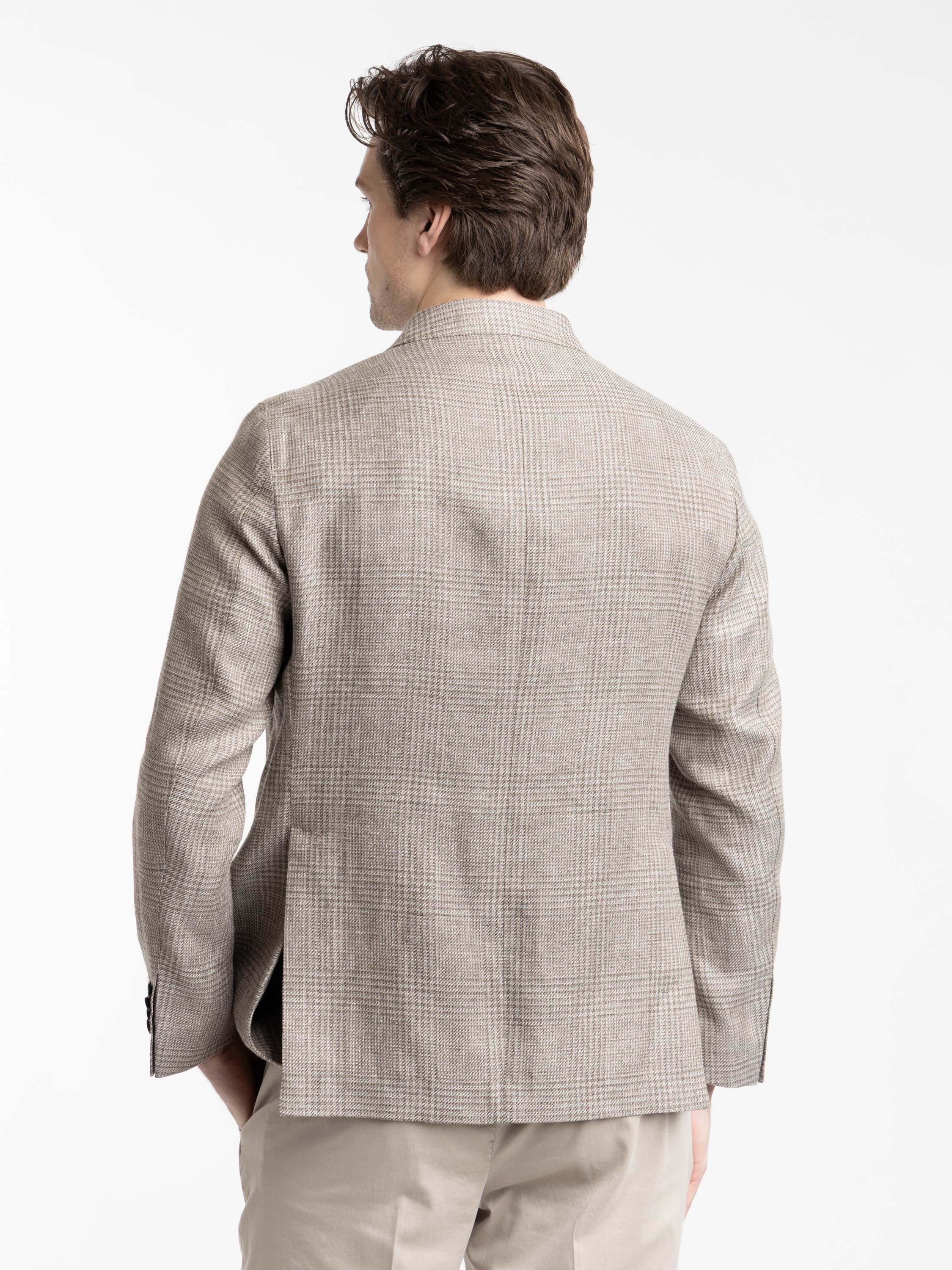 Taupe Jack Linen-Wool Micro-Check Sport Jacket