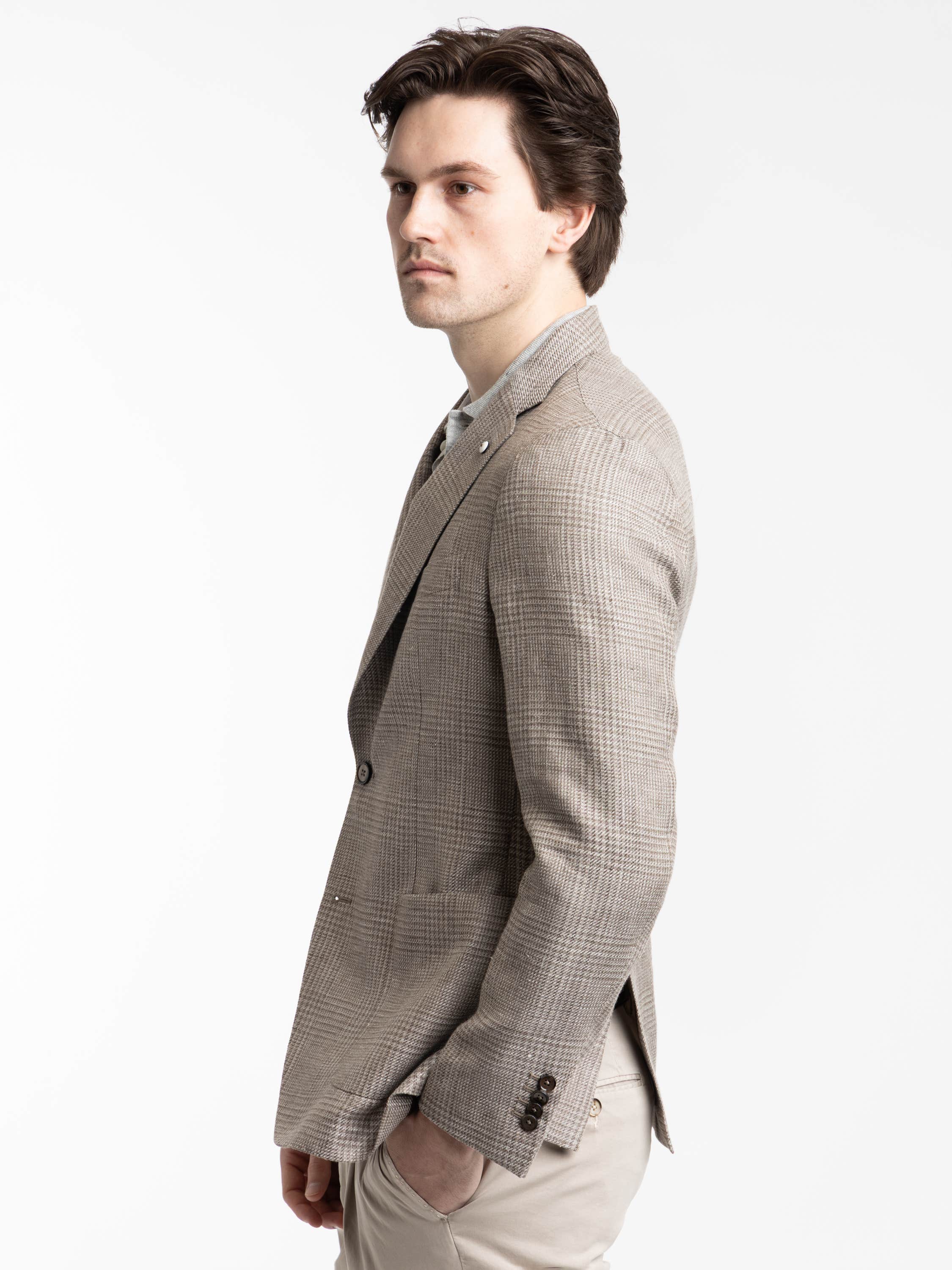 Taupe Jack Linen-Wool Micro-Check Sport Jacket