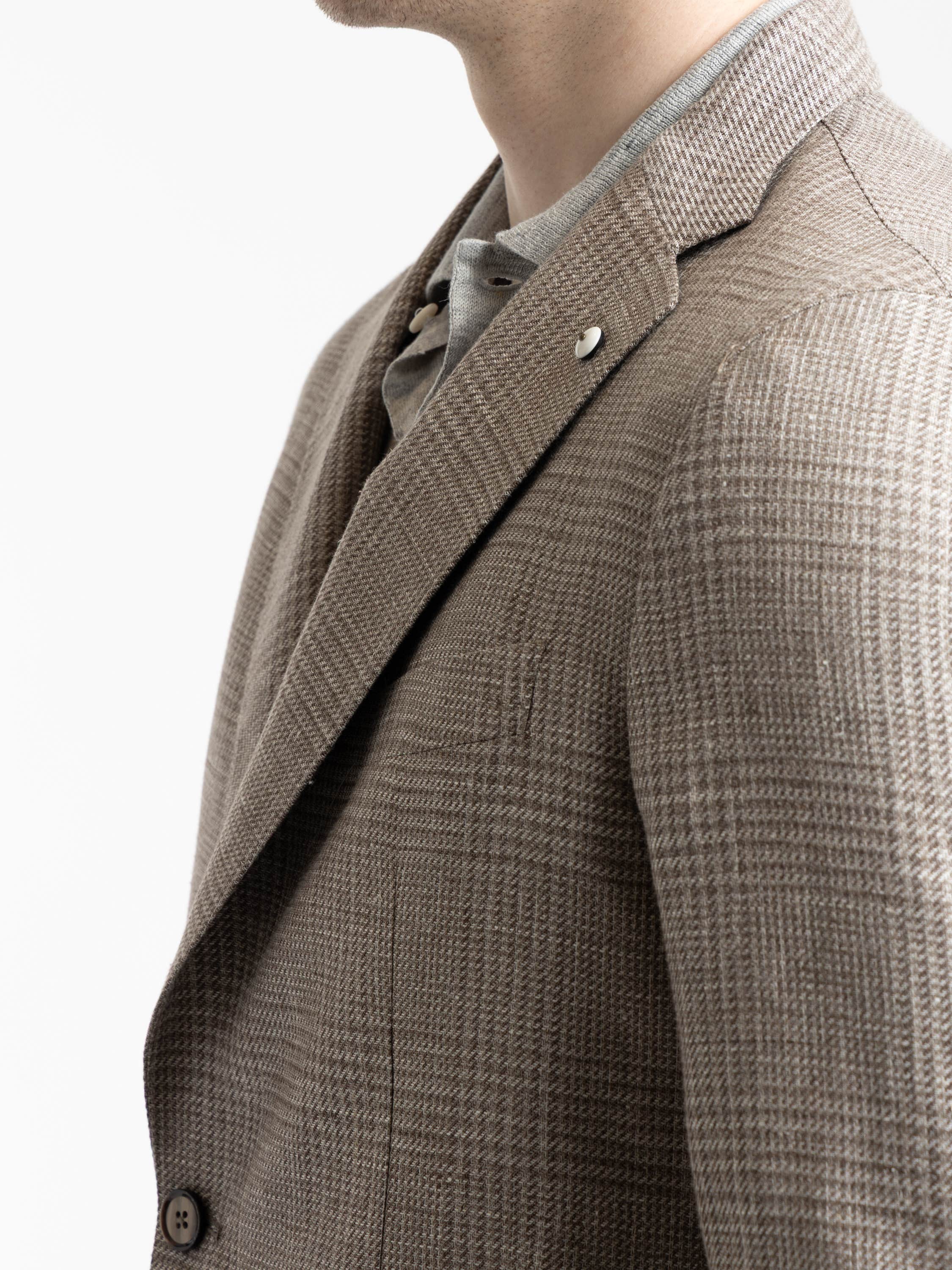 Taupe Jack Linen-Wool Micro-Check Sport Jacket