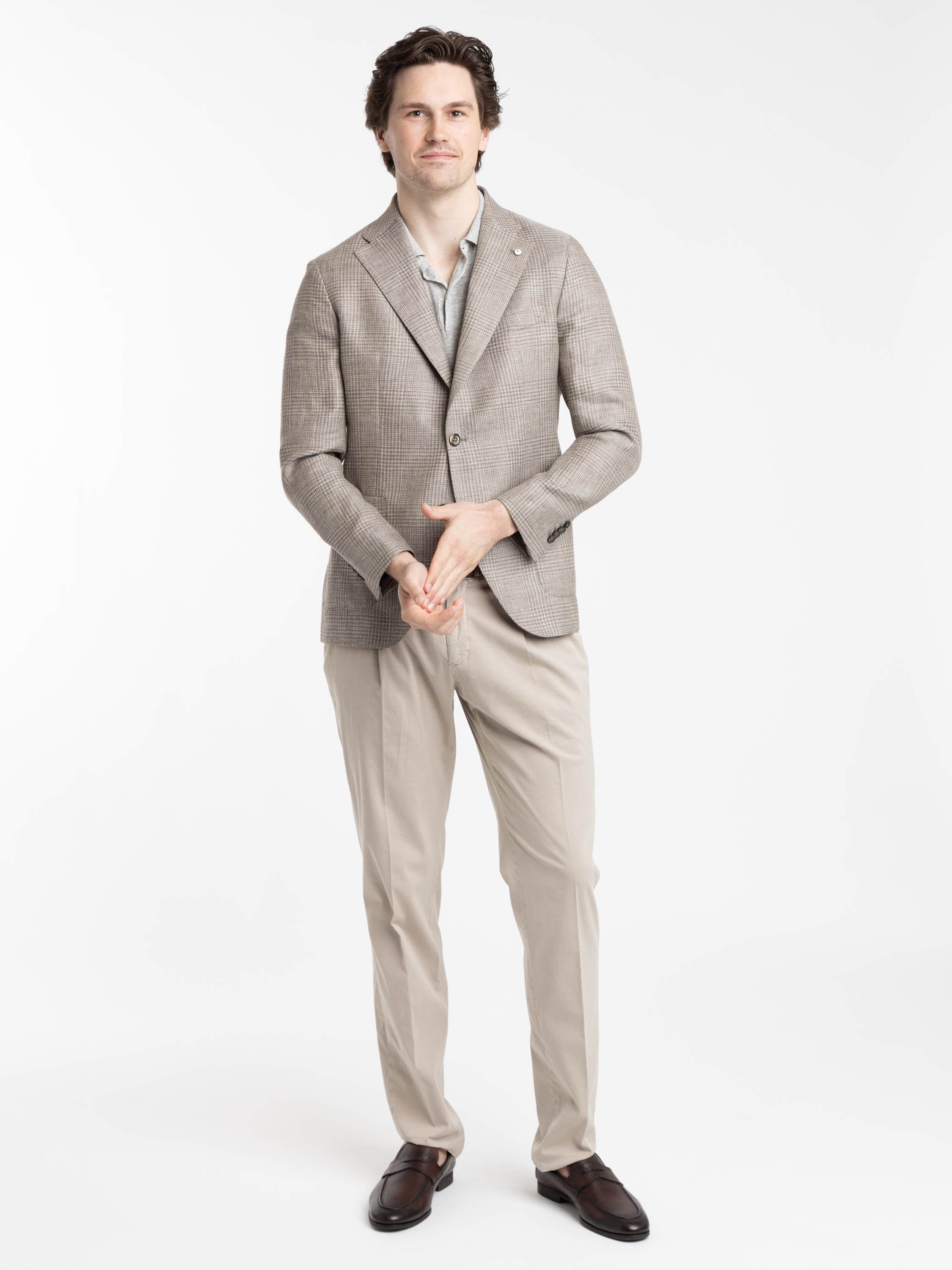 Taupe Jack Linen-Wool Micro-Check Sport Jacket