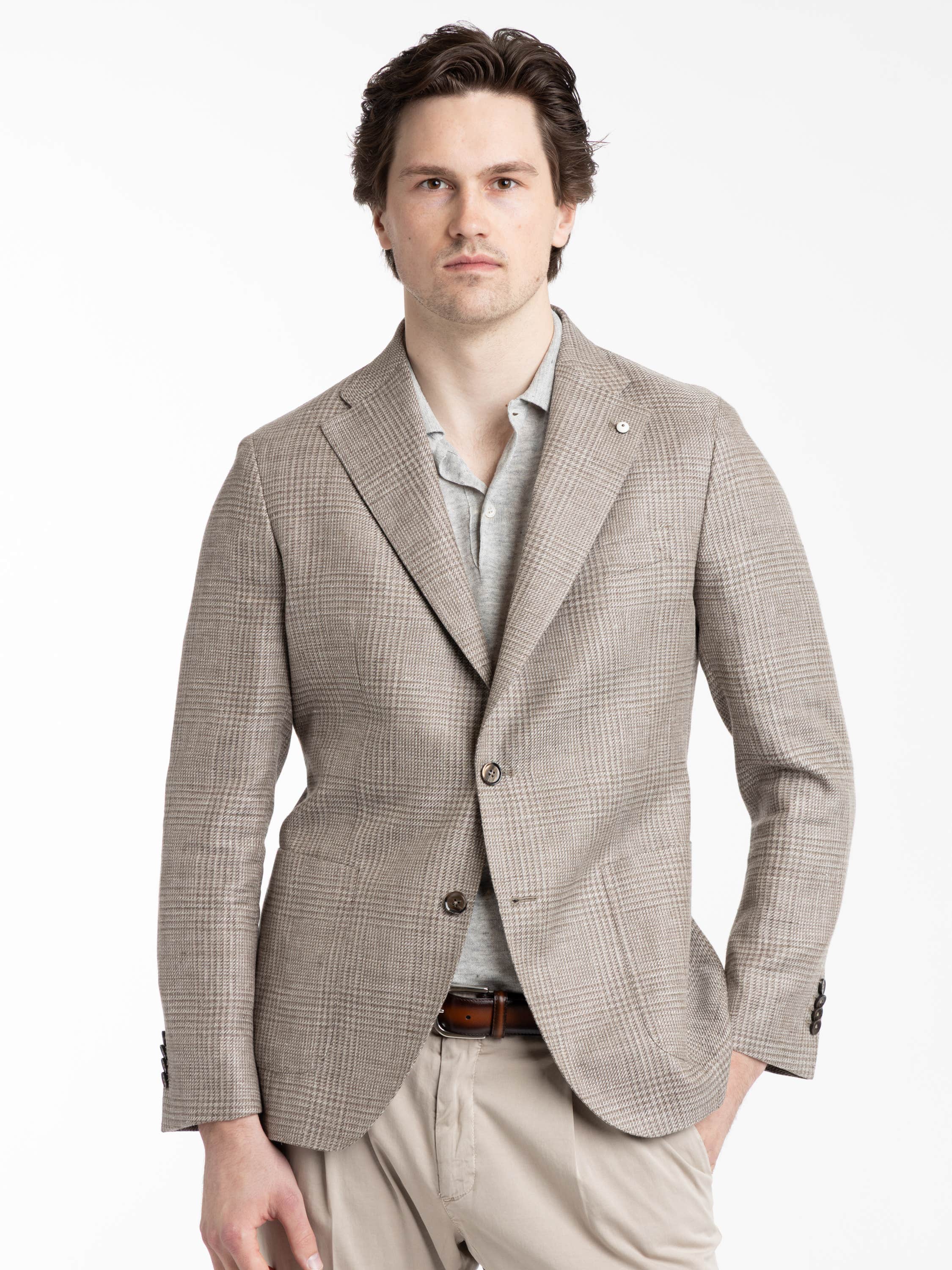 Taupe Jack Linen-Wool Micro-Check Sport Jacket