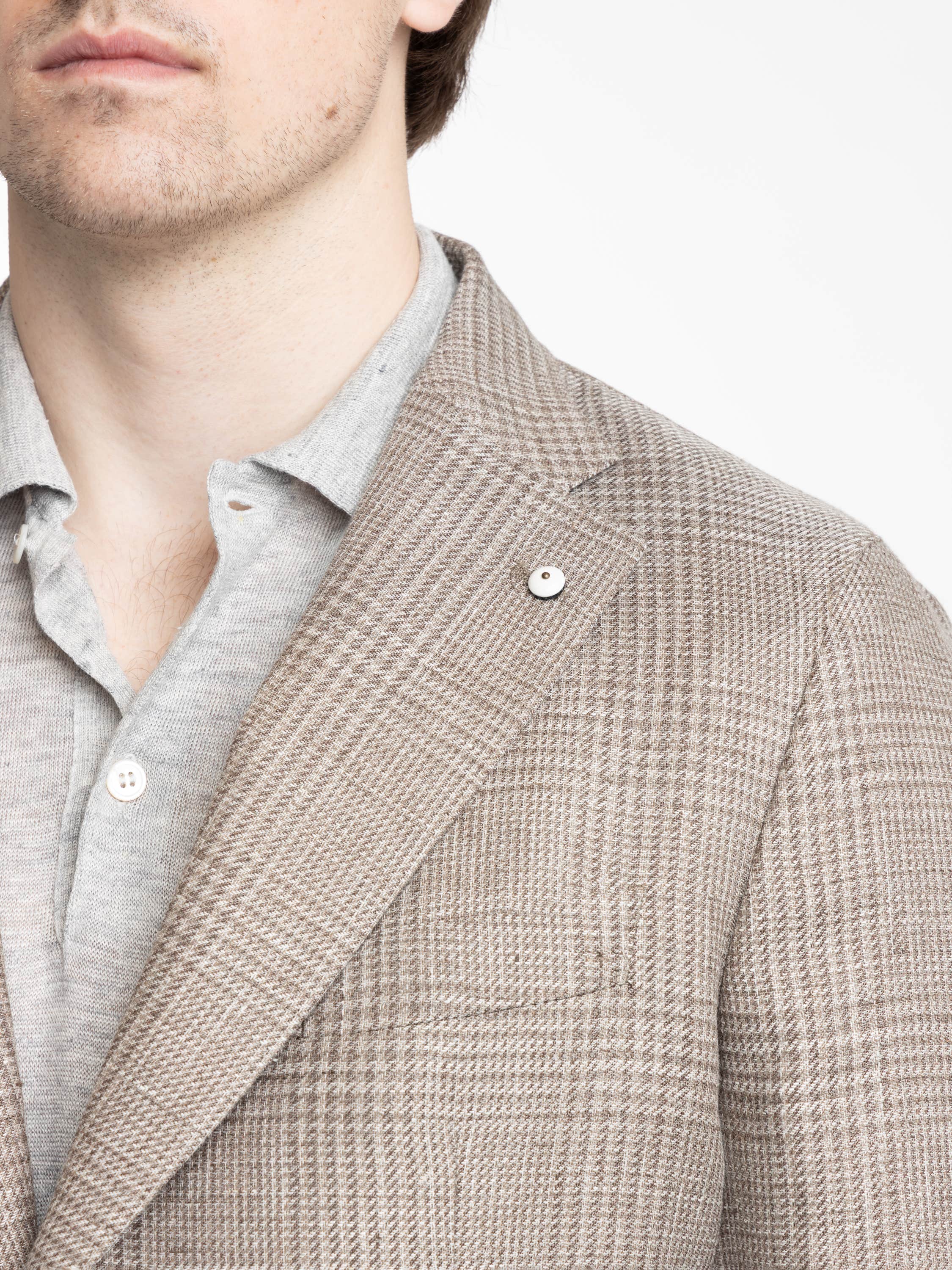 Taupe Jack Linen-Wool Micro-Check Sport Jacket