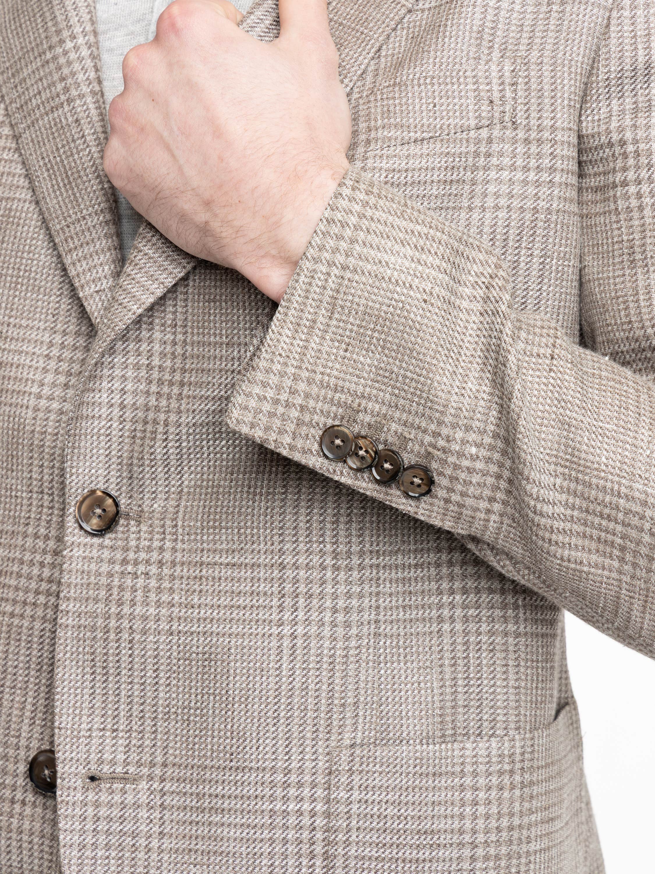 Taupe Jack Linen-Wool Micro-Check Sport Jacket