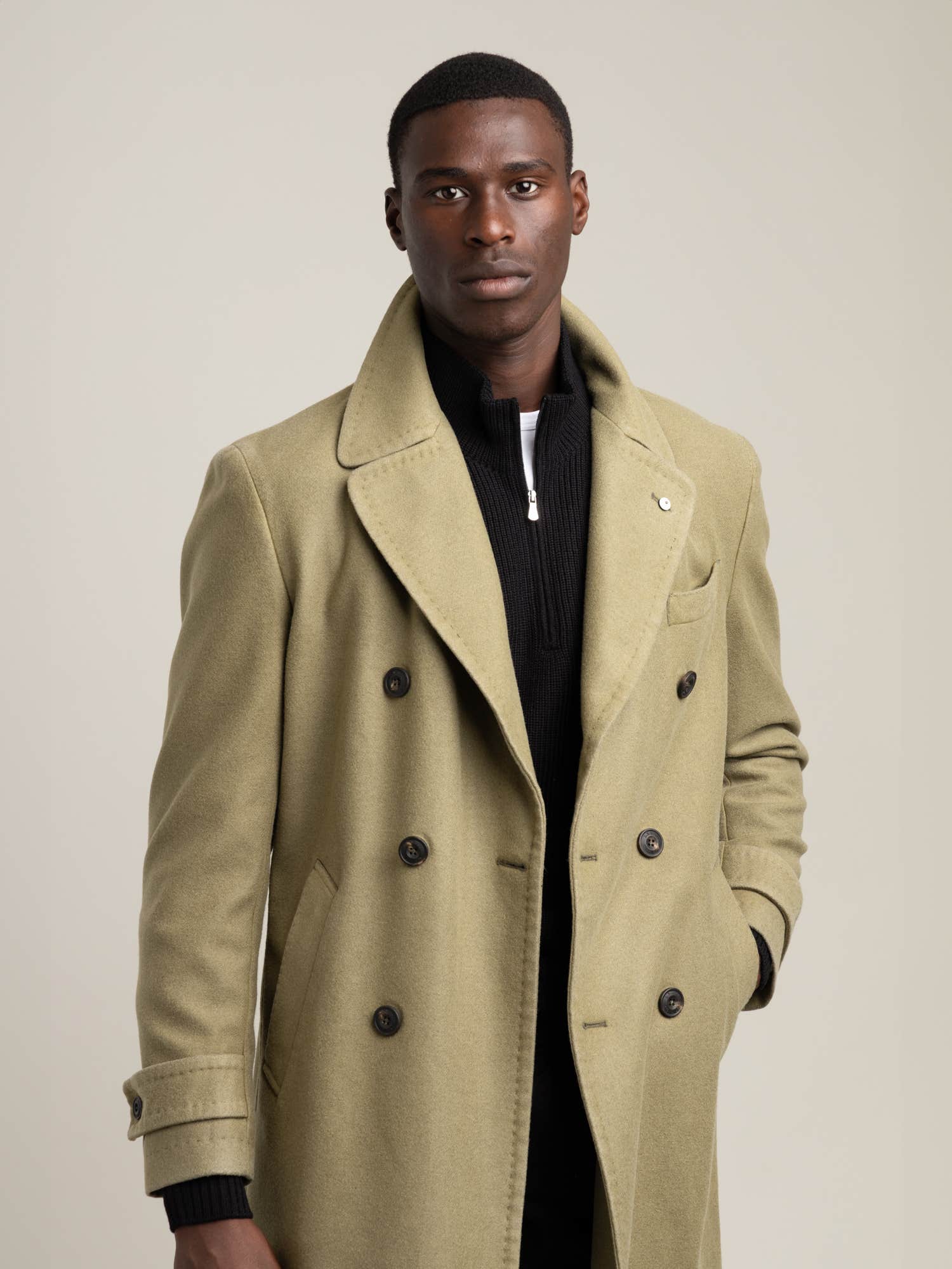 Nohow Hugo Double Breasted Coat in Army Green