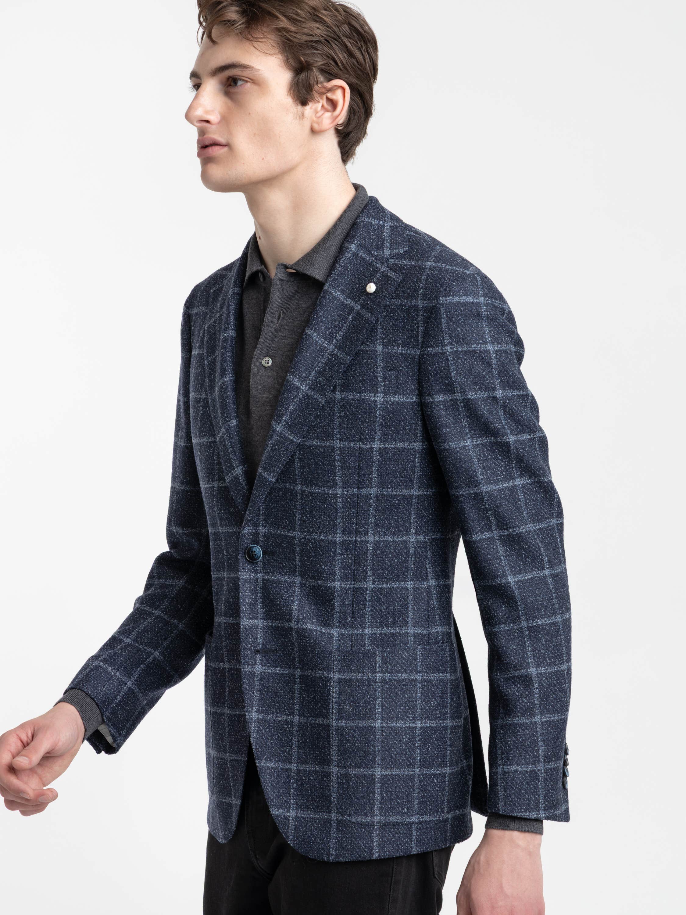 Blue Windowpane Wool-Blended Sport Jacket