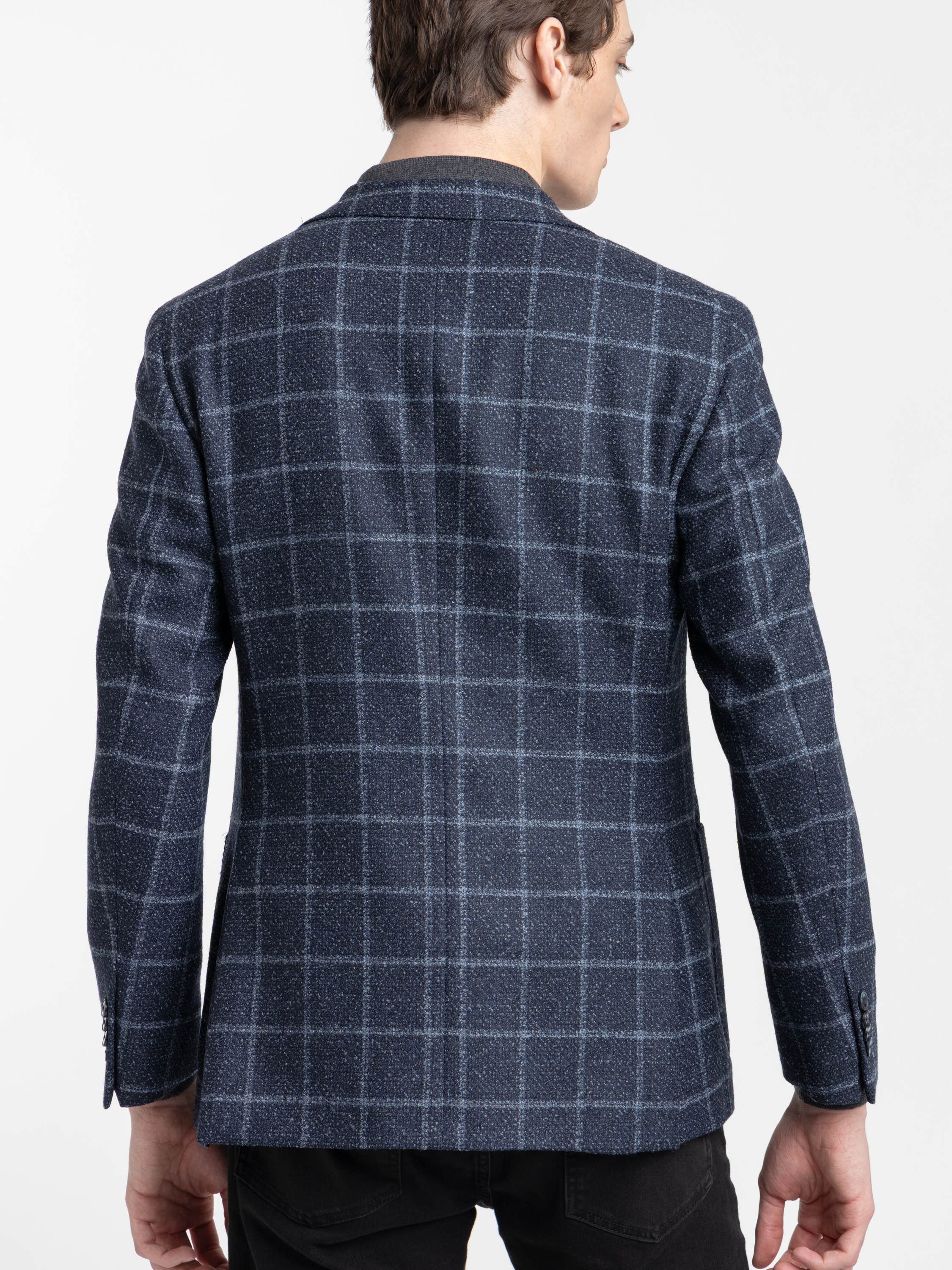 Blue Windowpane Wool-Blended Sport Jacket
