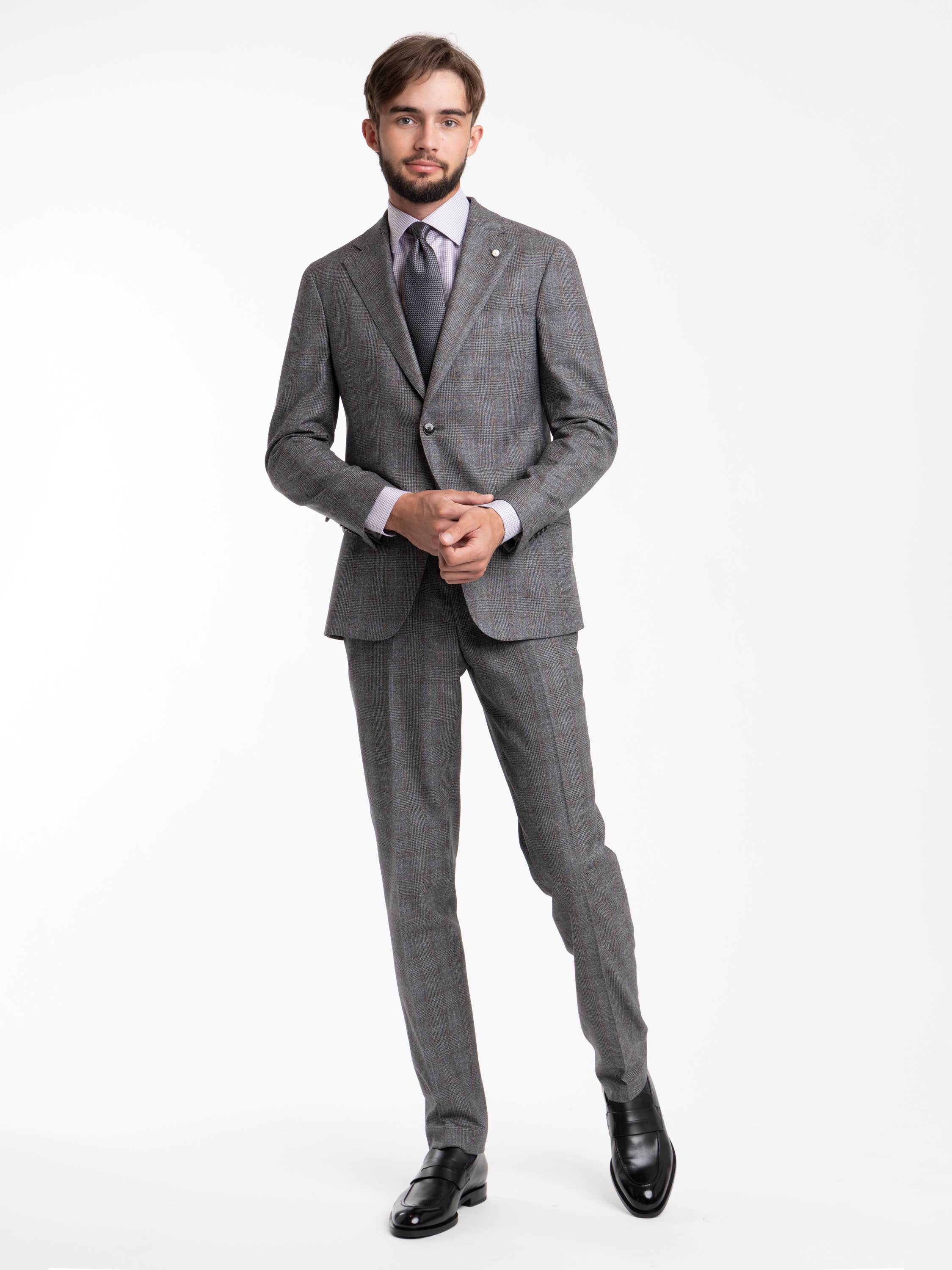 Grey Check Wool-Cotton Suit