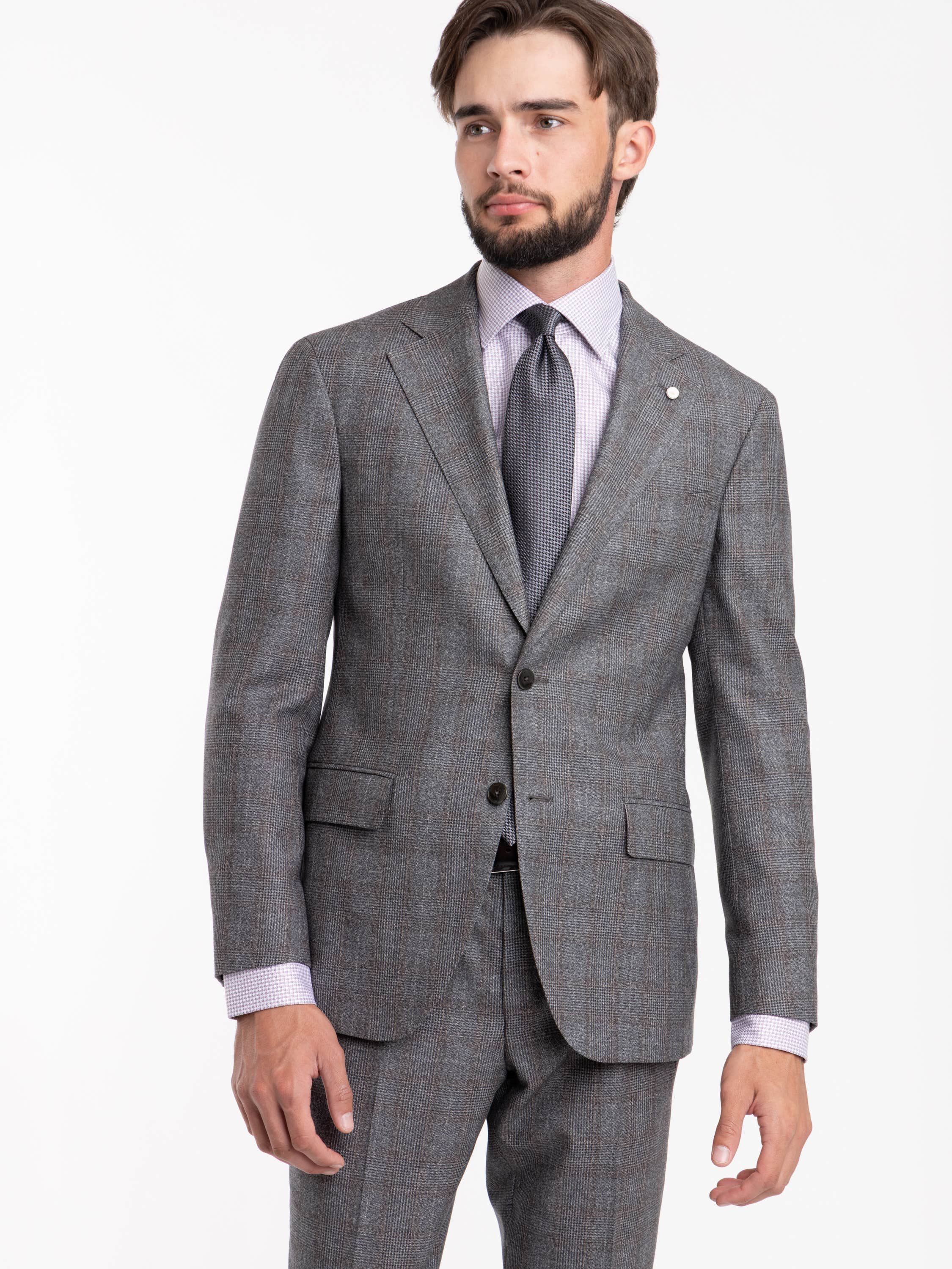 Grey Check Wool-Cotton Suit