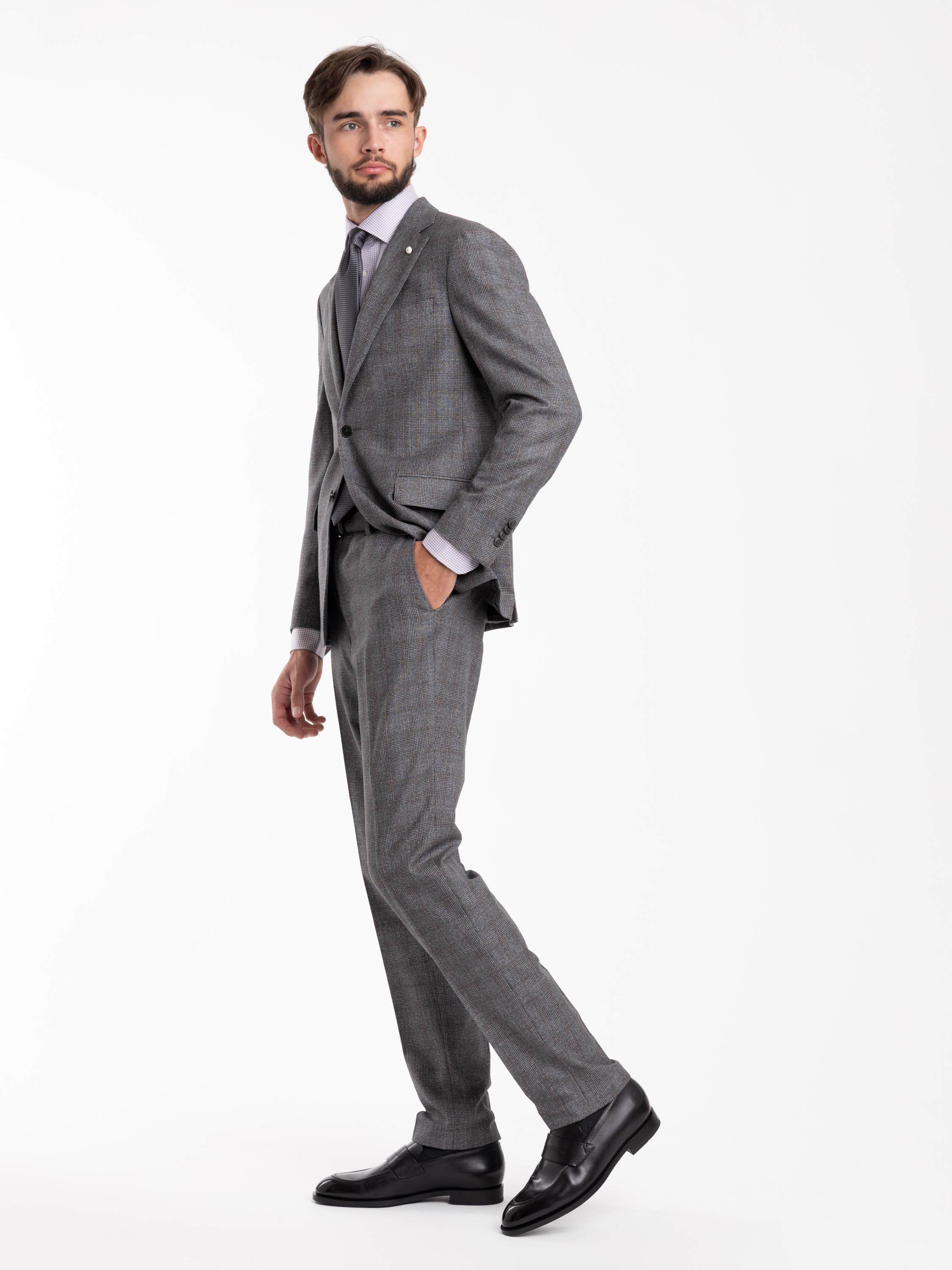 Grey Check Wool-Cotton Suit
