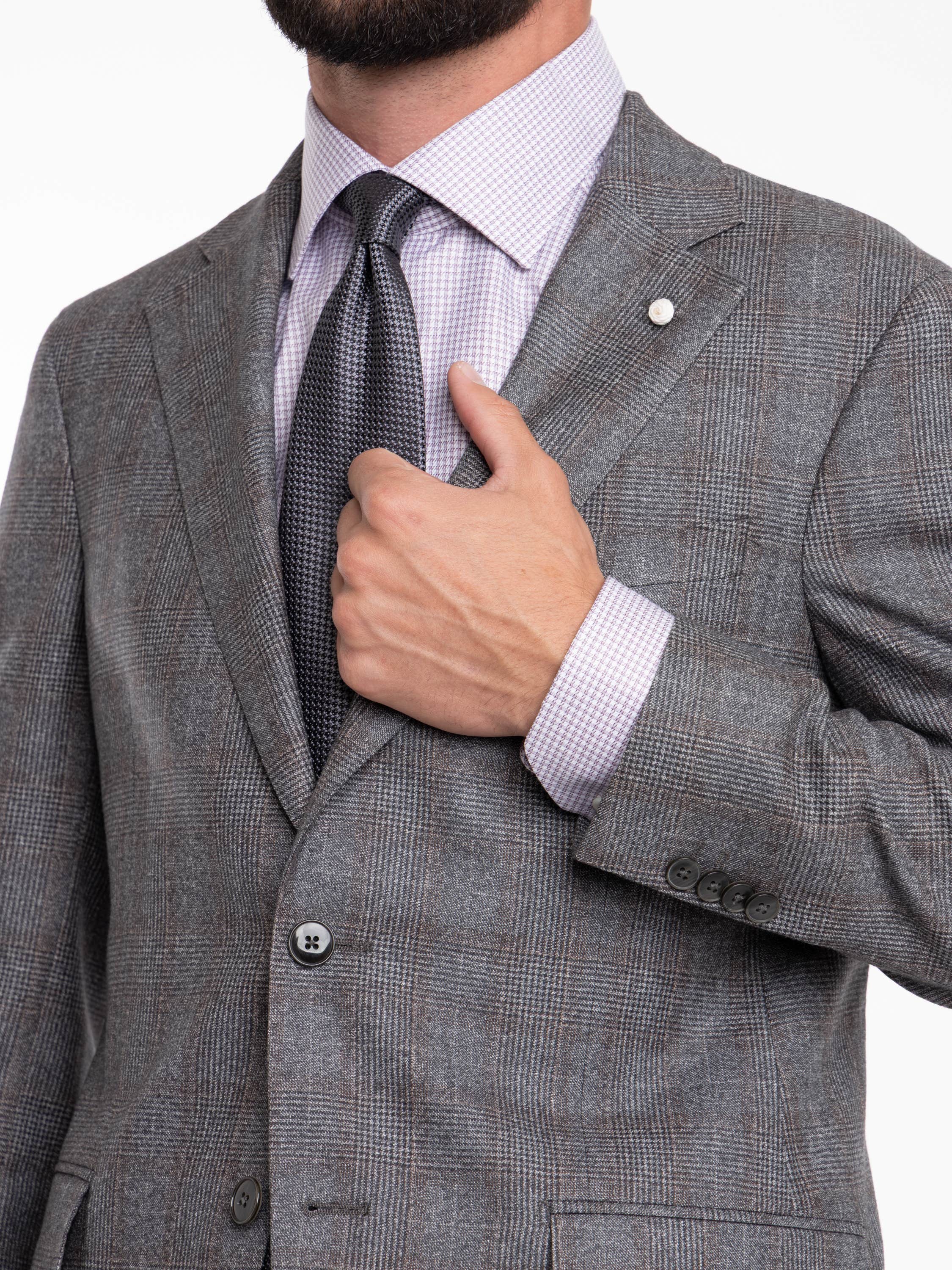 Grey Check Wool-Cotton Suit