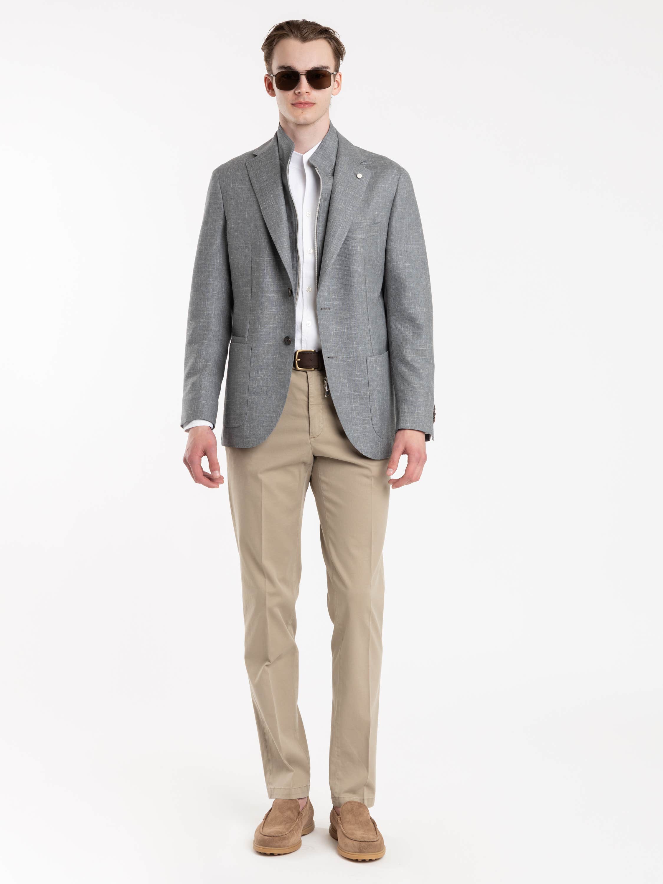 Grey Check Wool Hybrid Sport Jacket with Bib