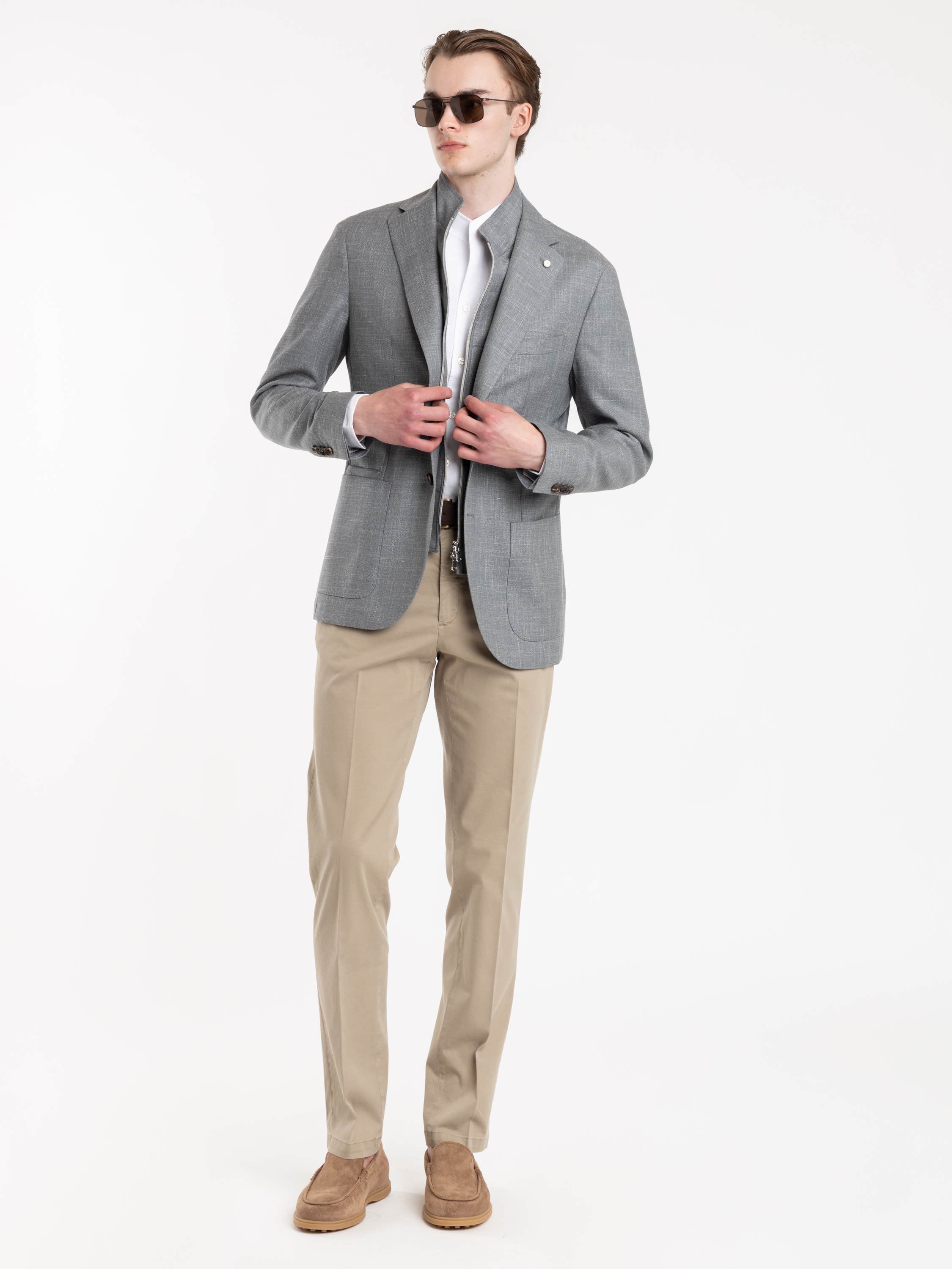 Grey Check Wool Hybrid Sport Jacket with Bib