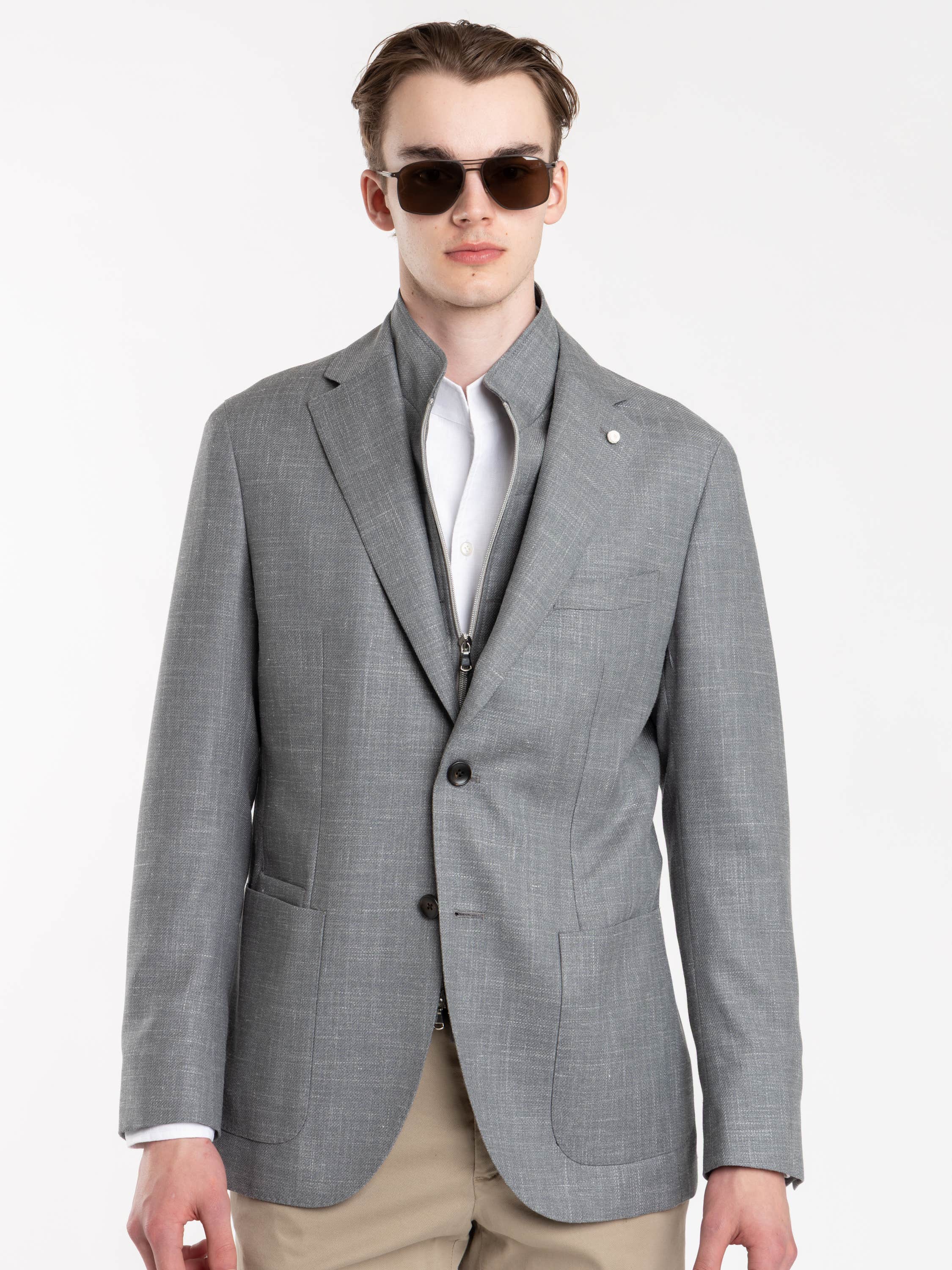 Grey Check Wool Hybrid Sport Jacket with Bib
