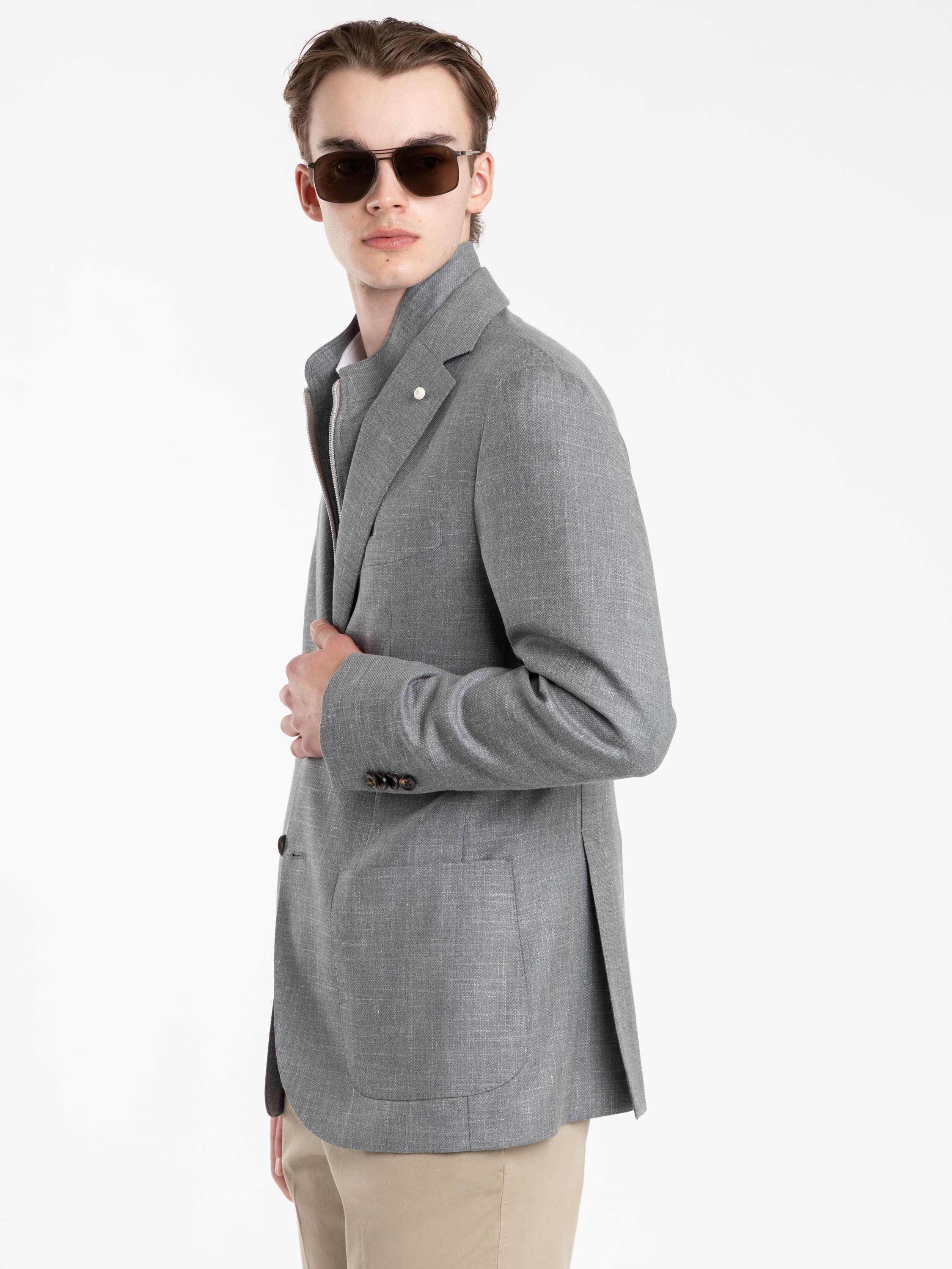 Grey Check Wool Hybrid Sport Jacket with Bib