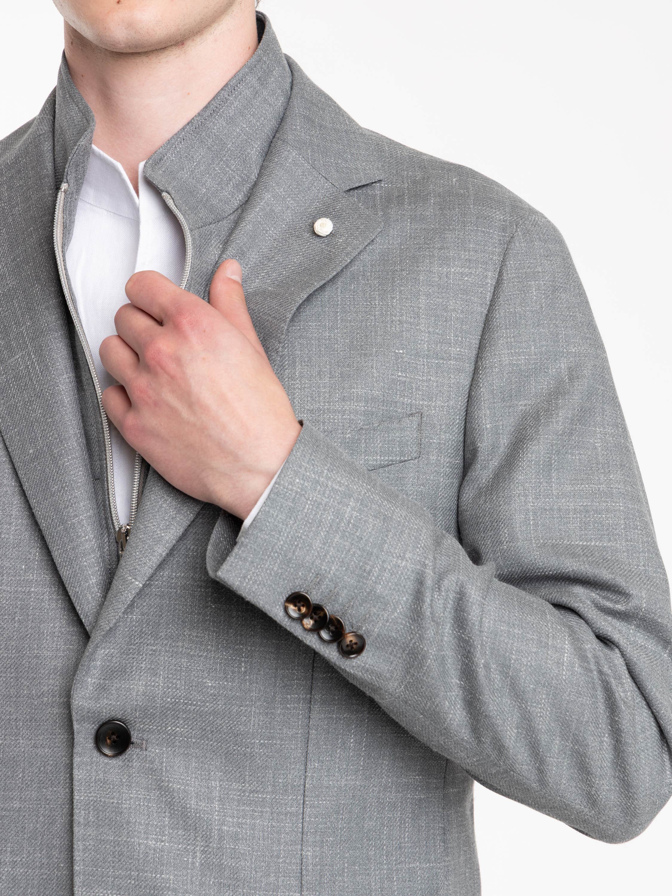 Grey Check Wool Hybrid Sport Jacket with Bib