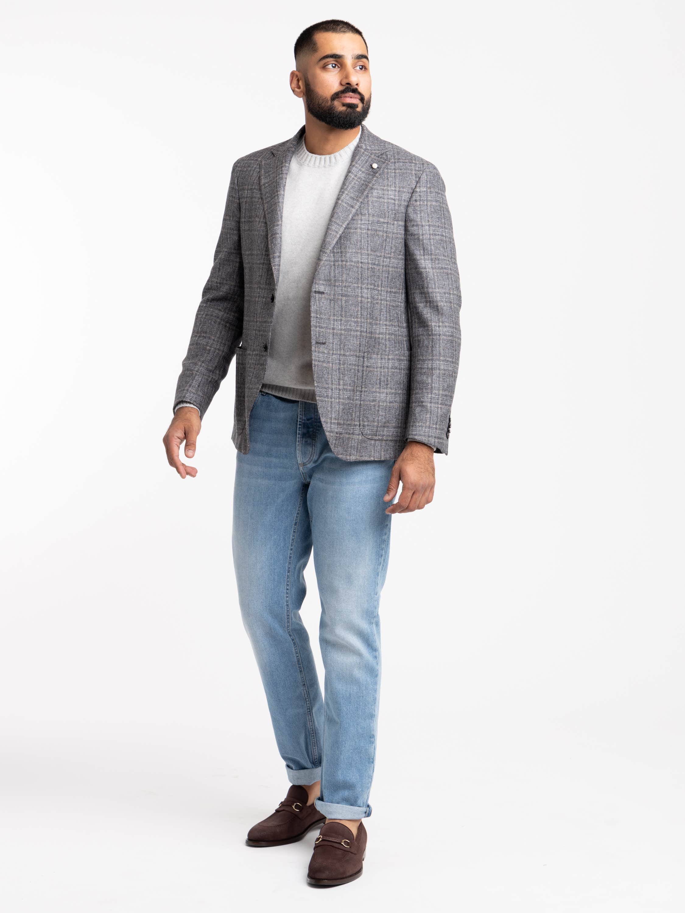 Grey Glen Check Wool-Cotton Sport Jacket