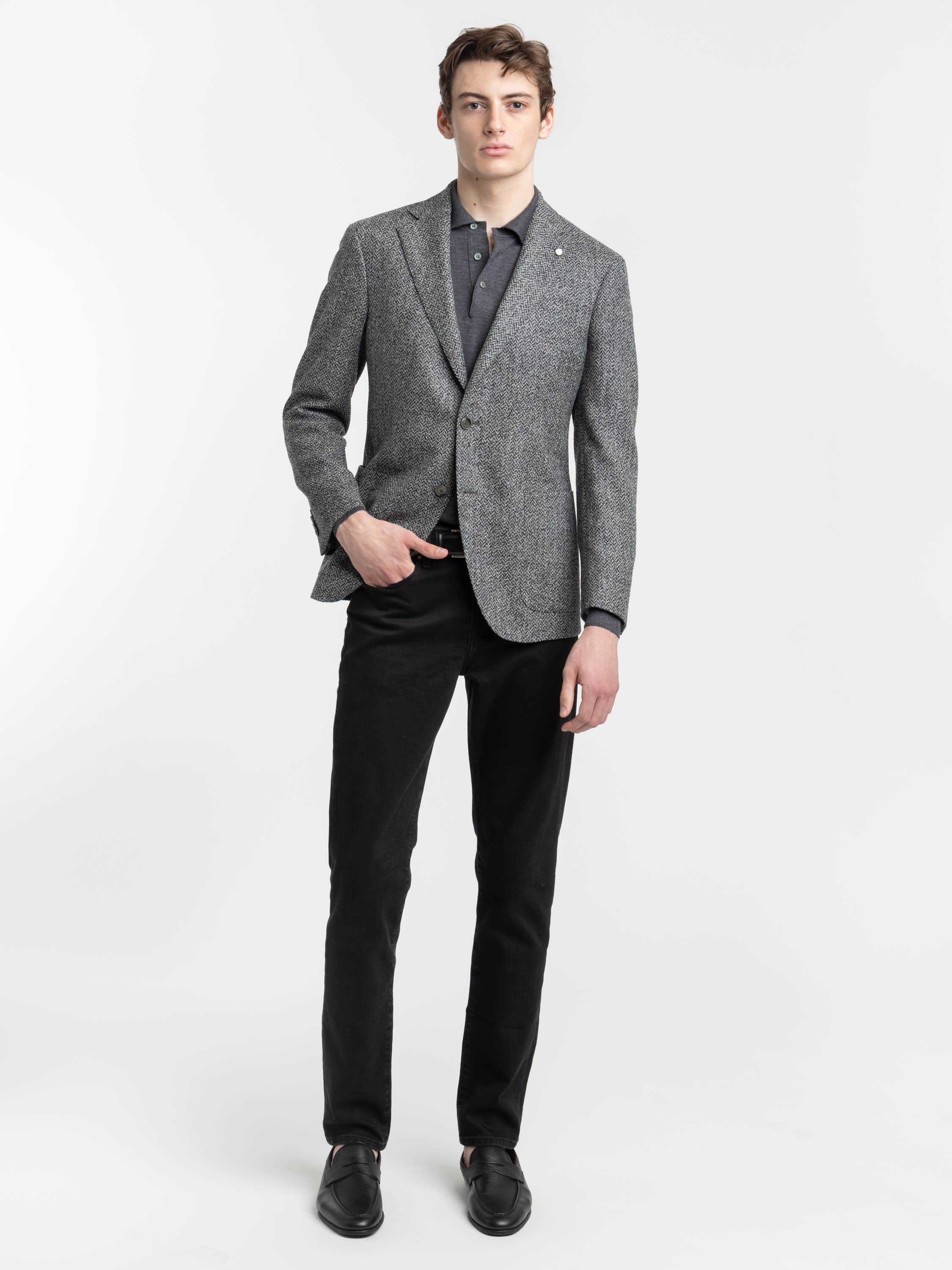 Grey Herringbone Wool-Blended Sport Jacket