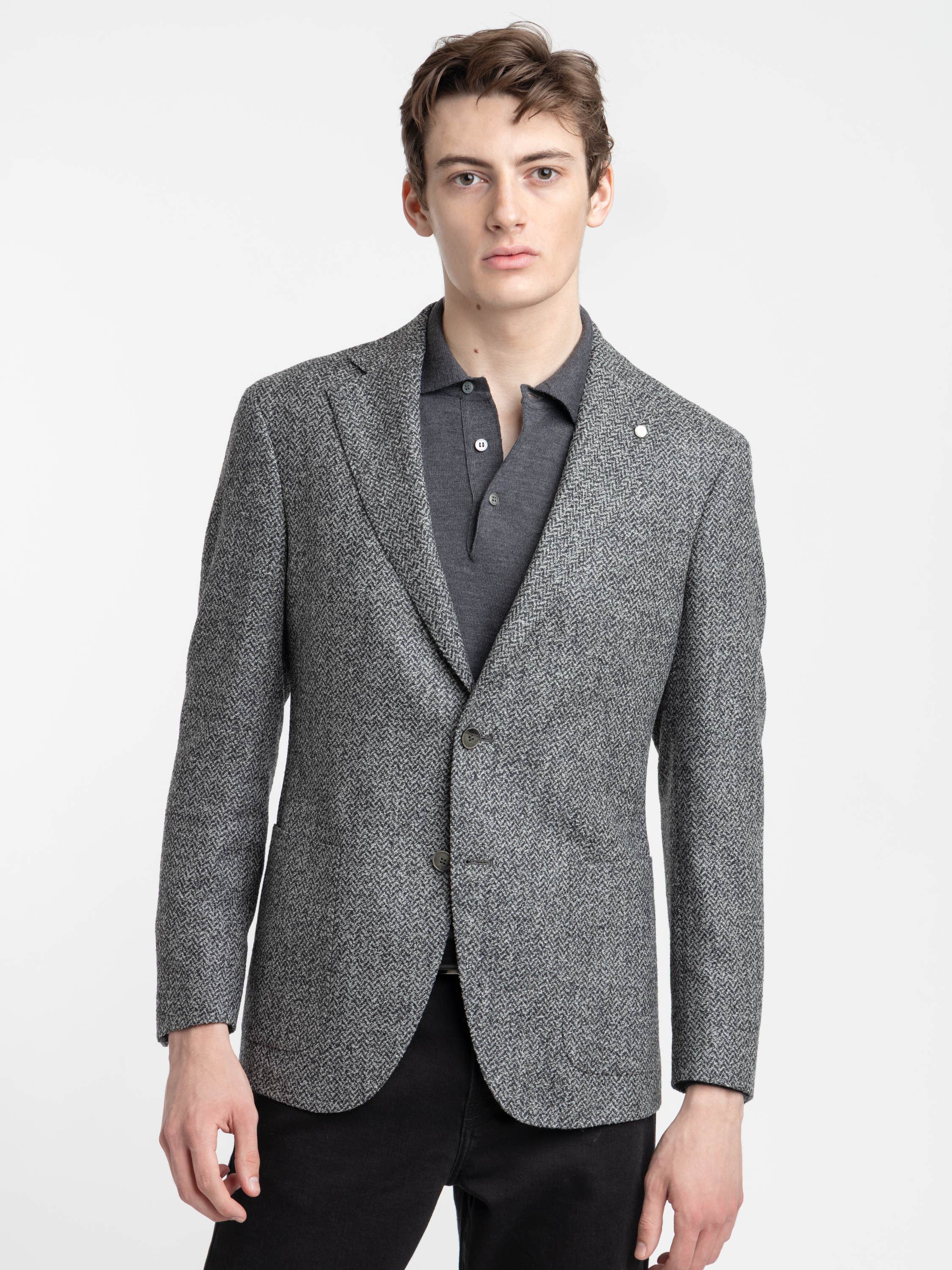 Grey Herringbone Wool-Blended Sport Jacket