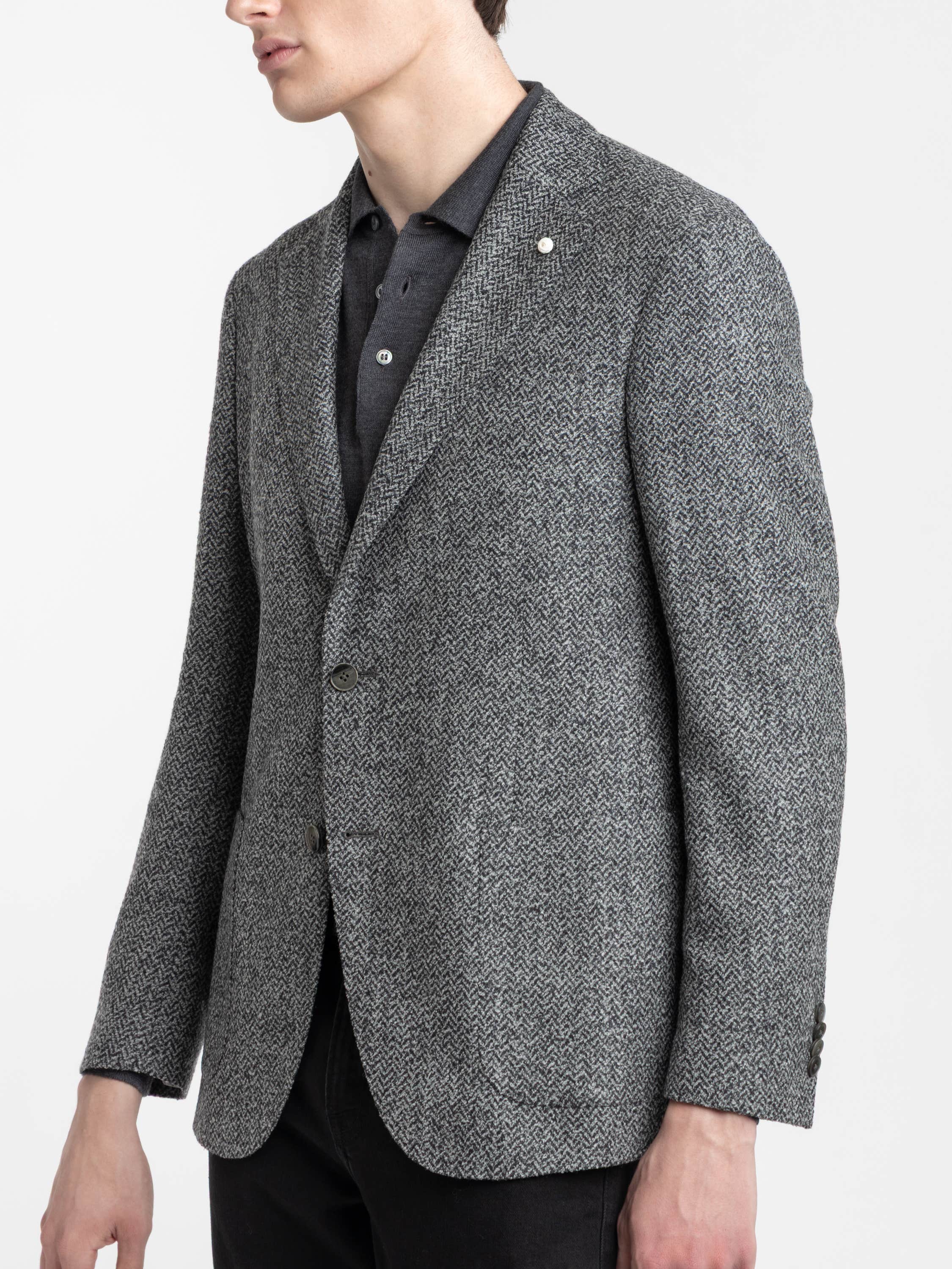 Grey Herringbone Wool-Blended Sport Jacket