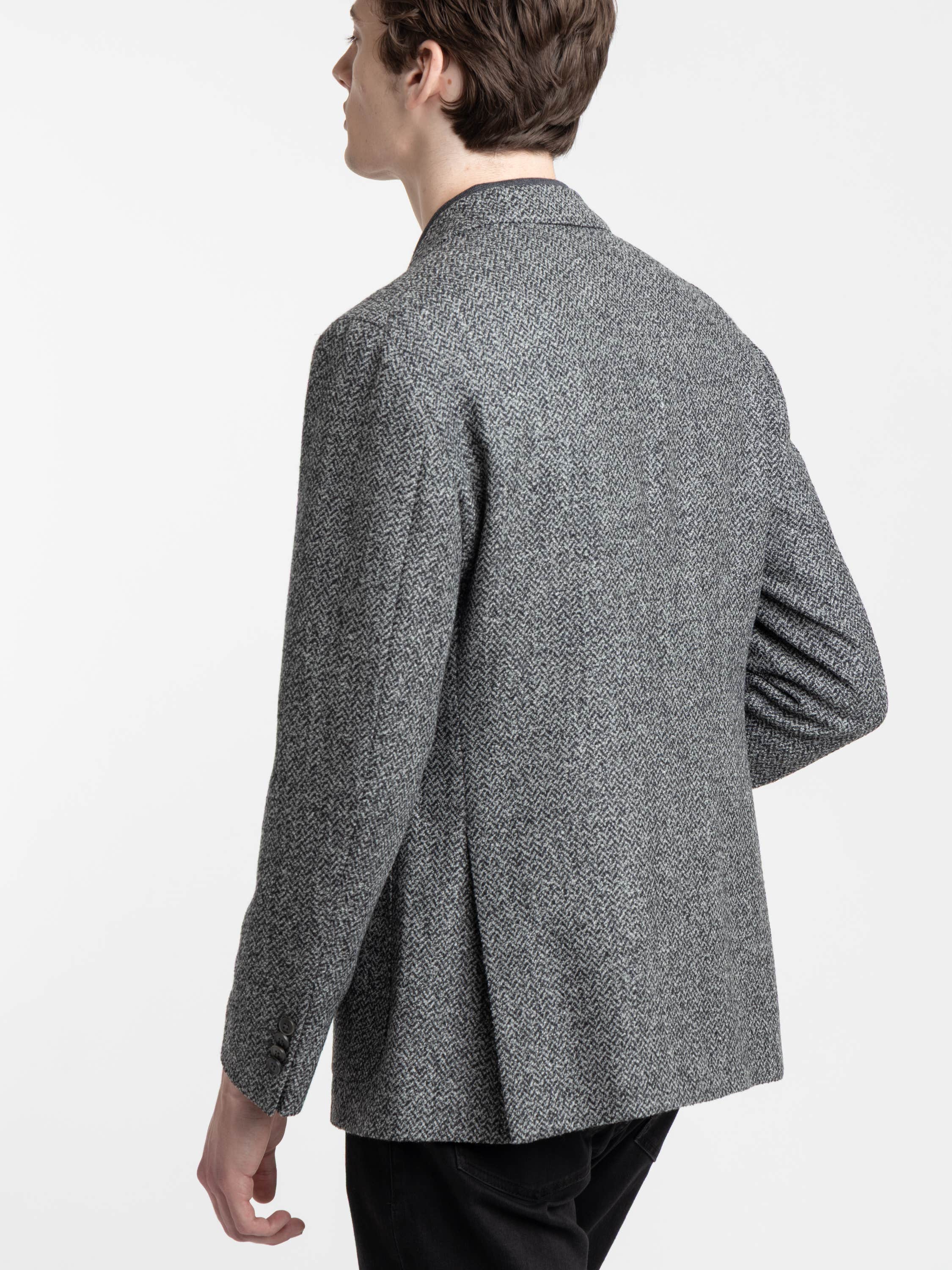 Grey Herringbone Wool-Blended Sport Jacket