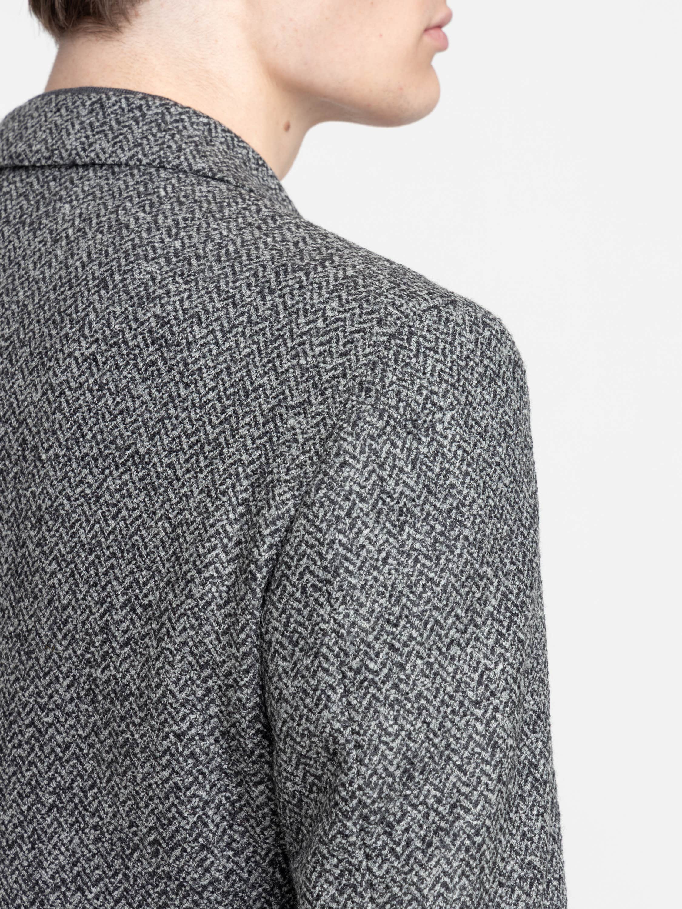 Grey Herringbone Wool-Blended Sport Jacket