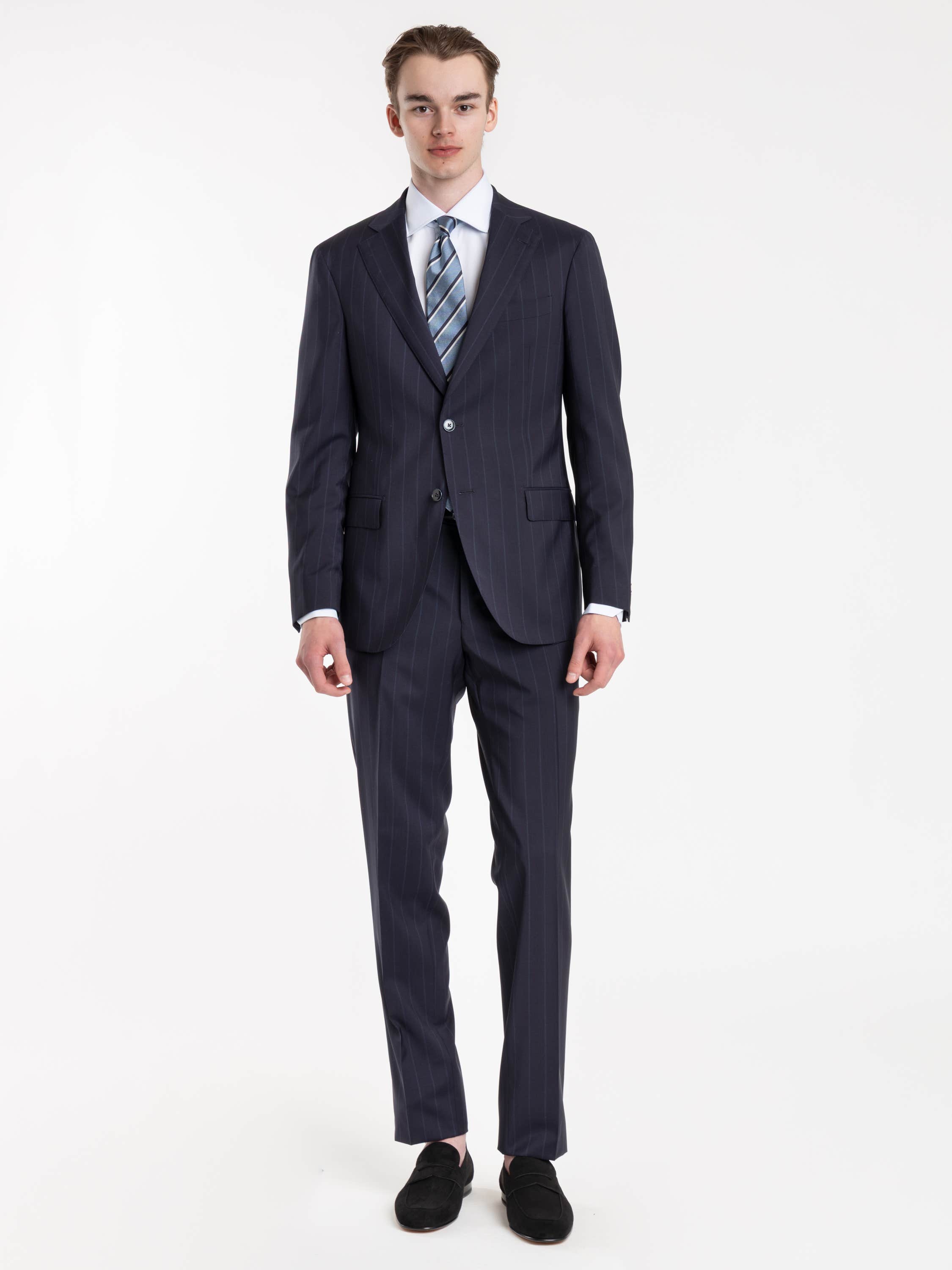 Navy Pinstripe-Pattern Suit