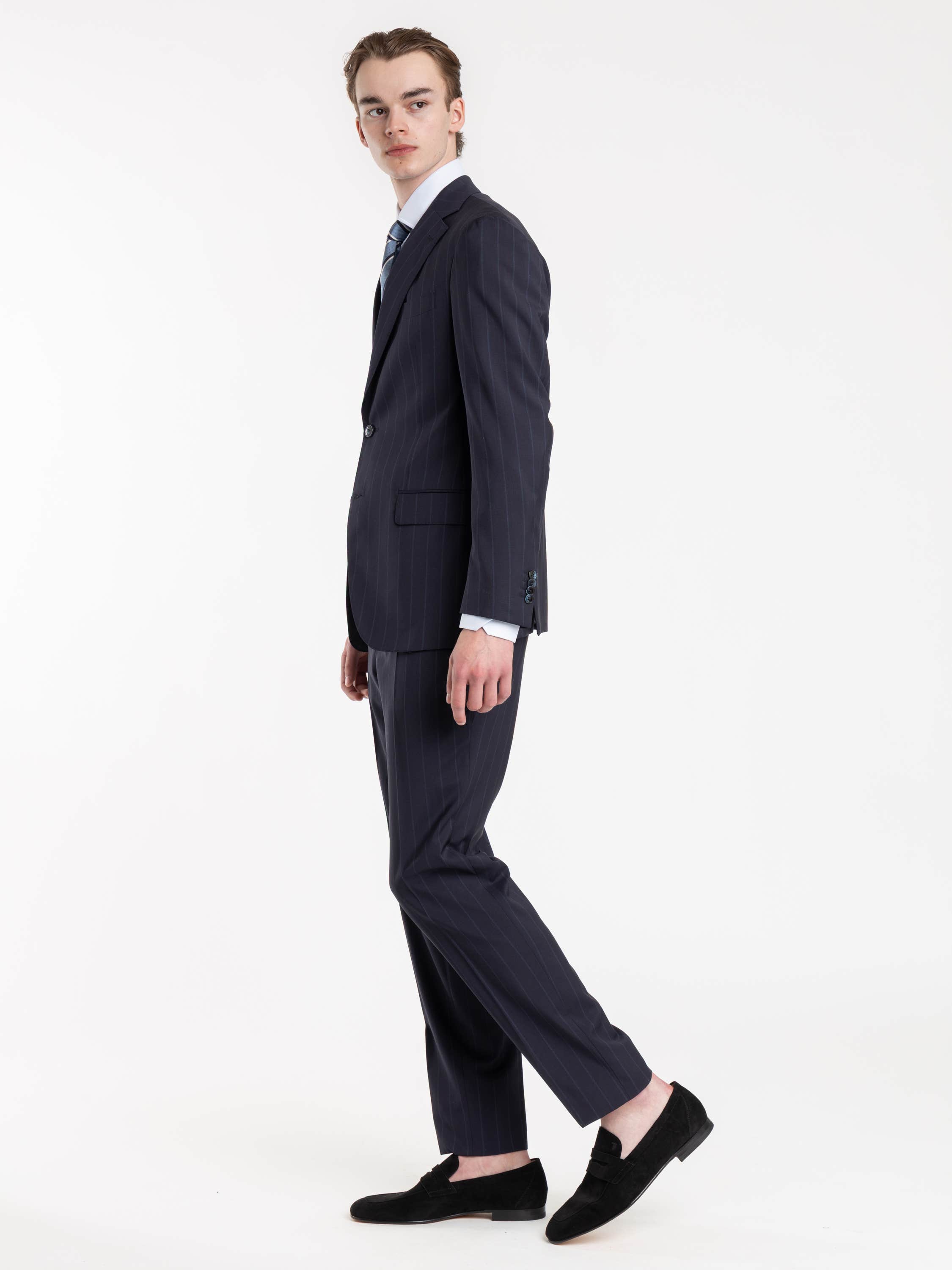 Navy Pinstripe-Pattern Suit