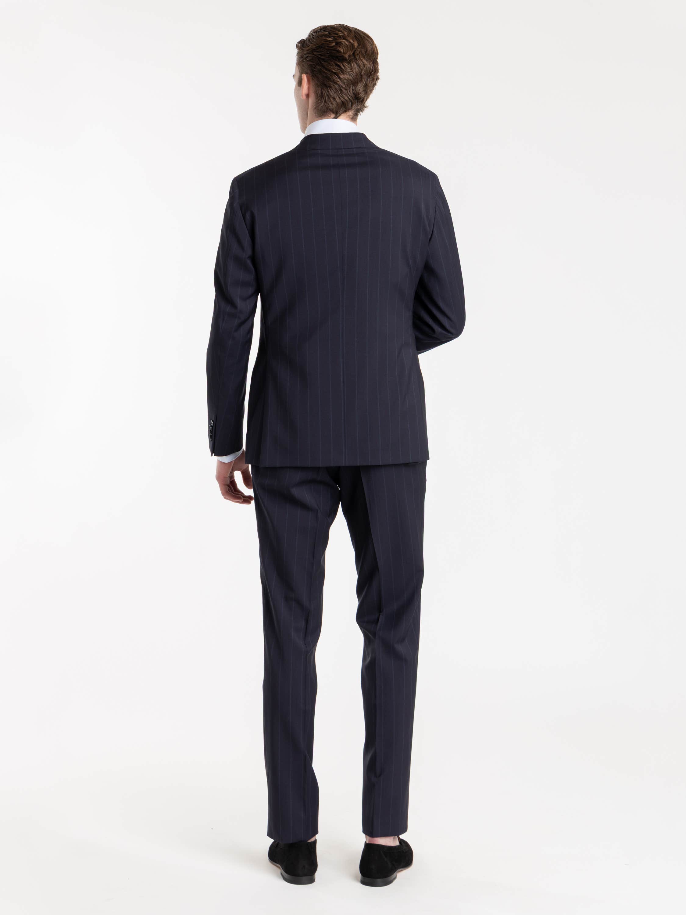 Navy Pinstripe-Pattern Suit