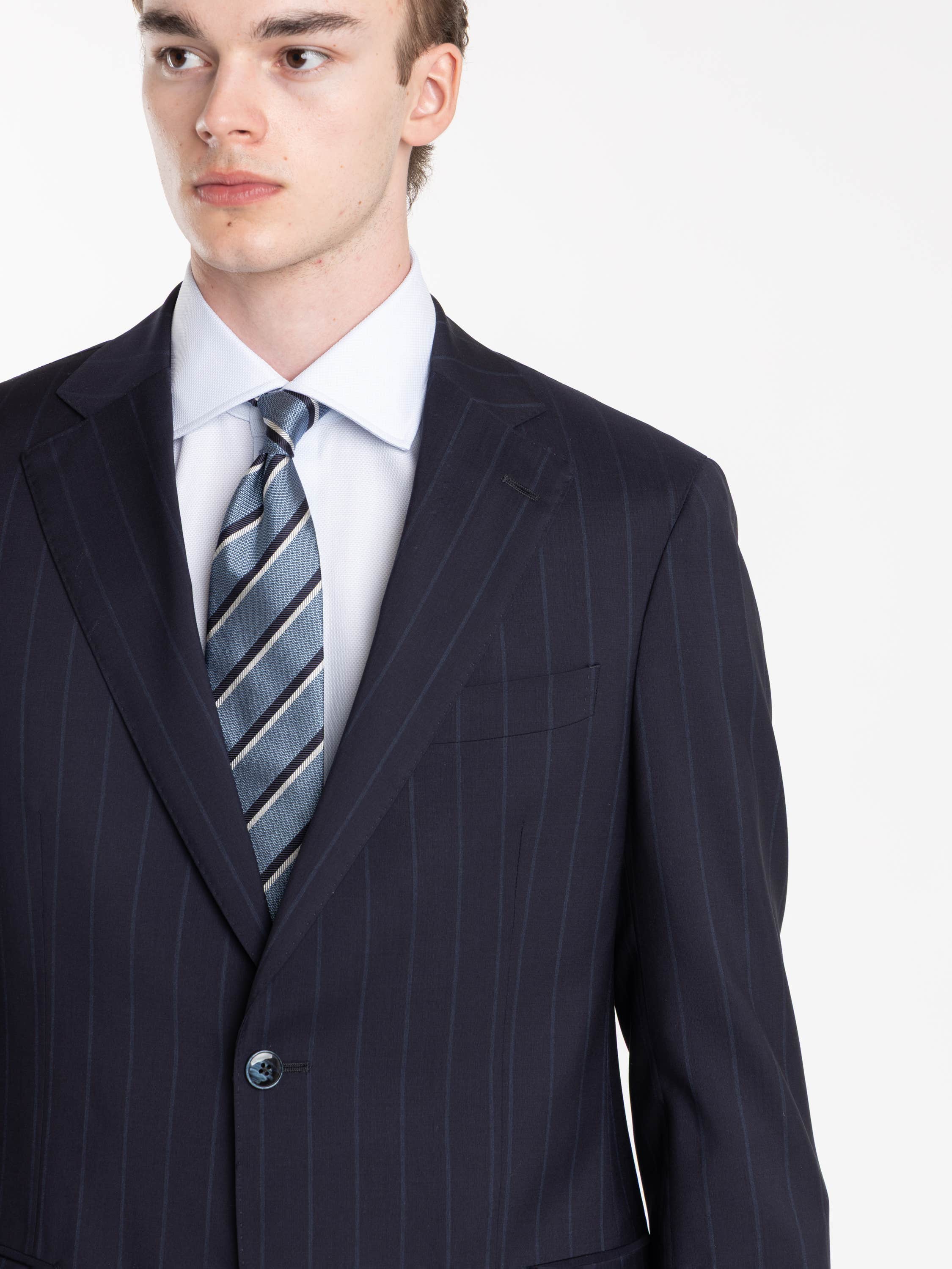Navy Pinstripe-Pattern Suit