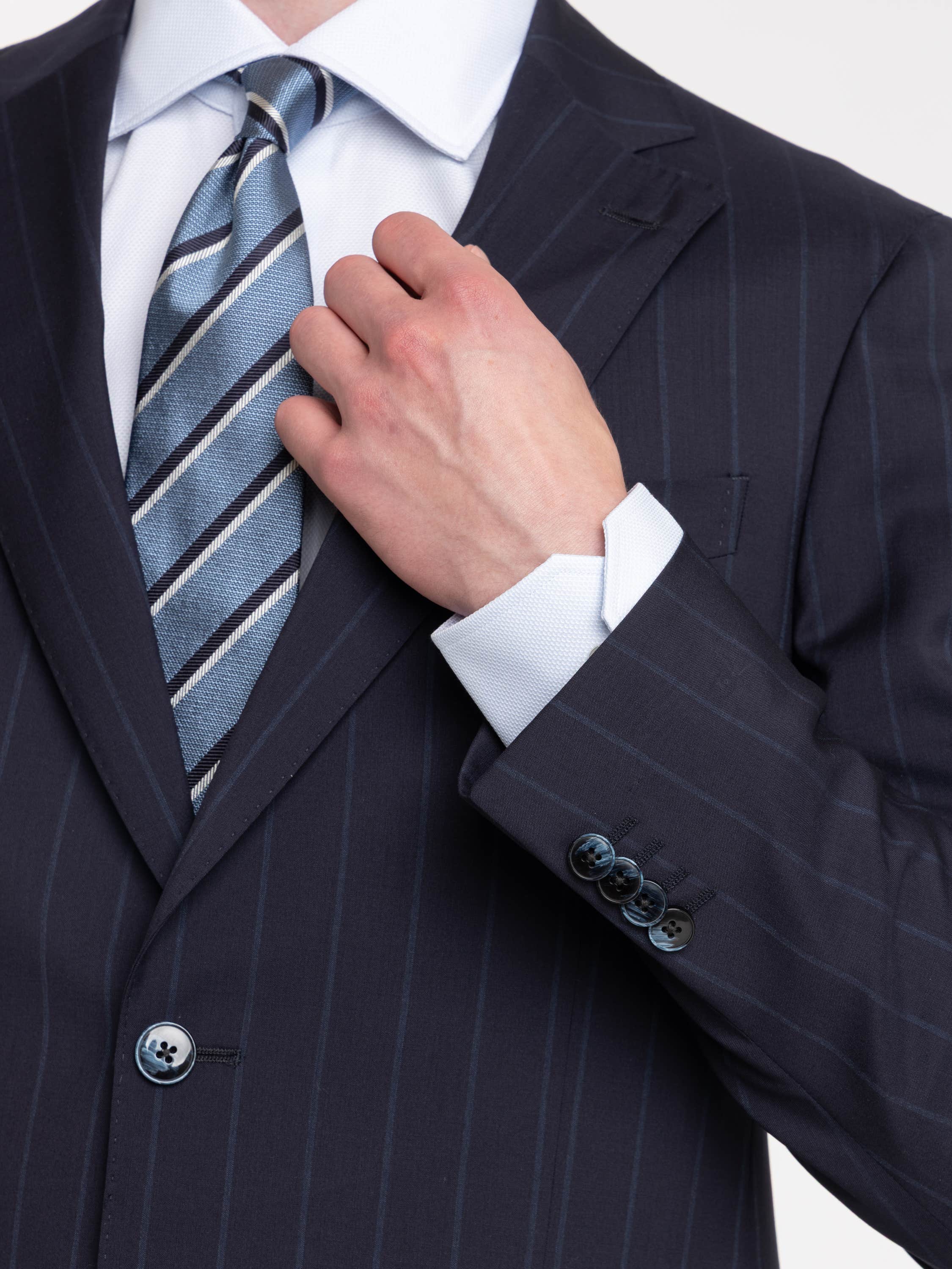 Navy Pinstripe-Pattern Suit