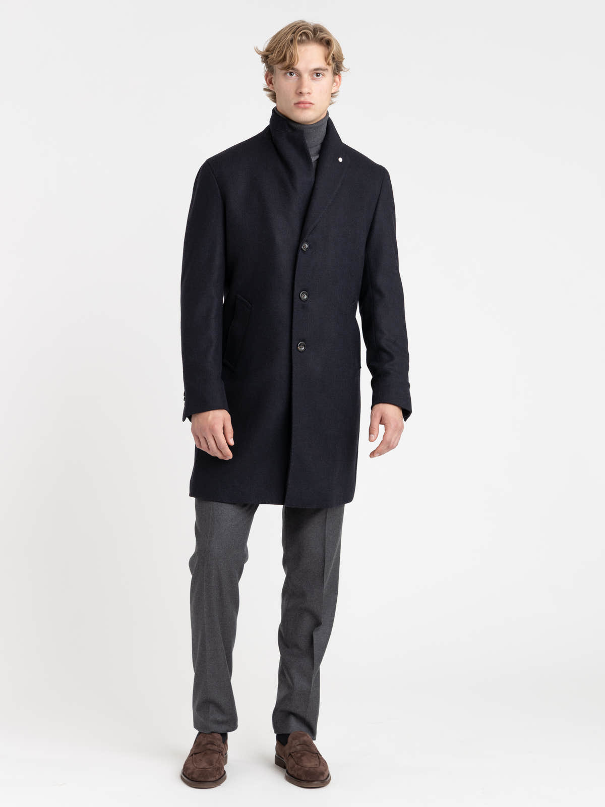 Navy Virgin Wool–Cashmere Coat
