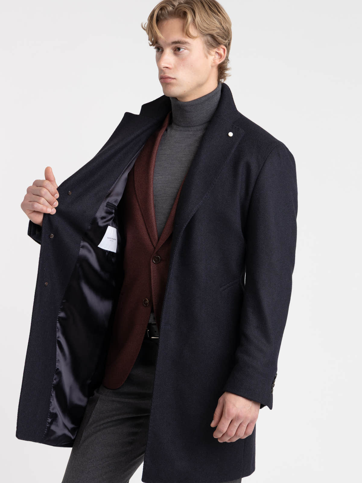 Navy Virgin Wool–Cashmere Coat