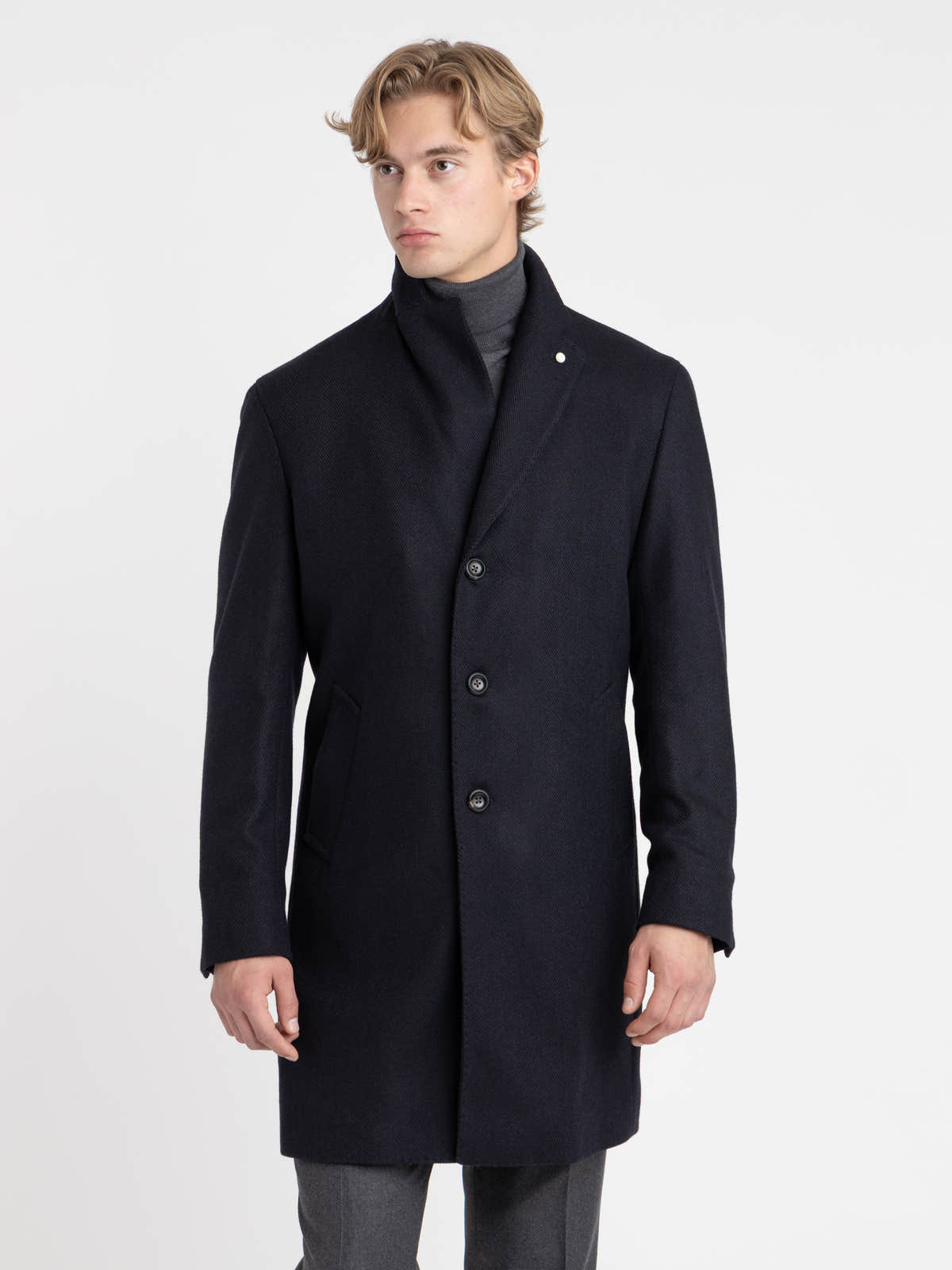Navy Virgin Wool–Cashmere Coat