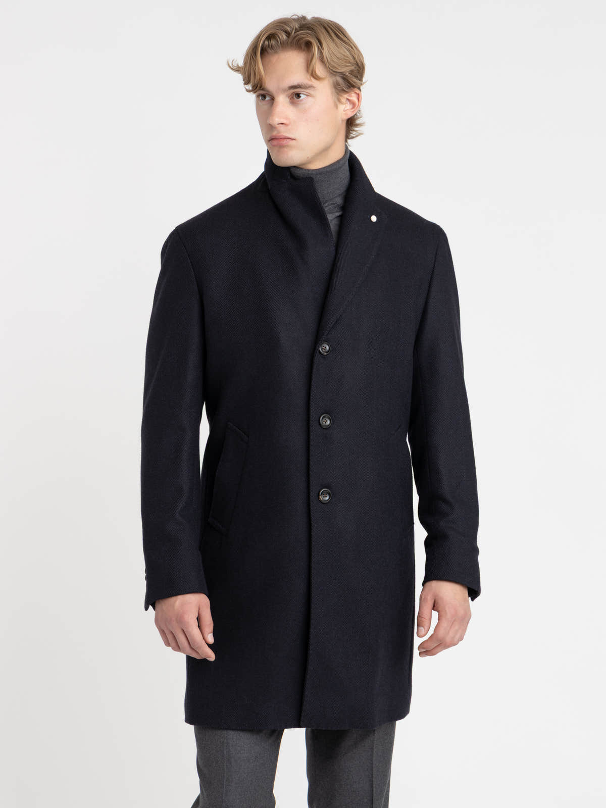 Navy Virgin Wool–Cashmere Coat
