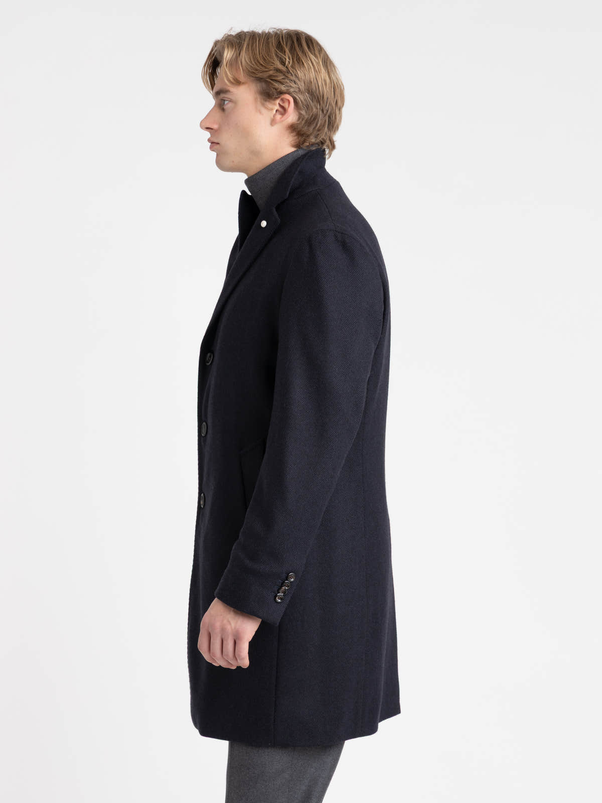Navy Virgin Wool–Cashmere Coat