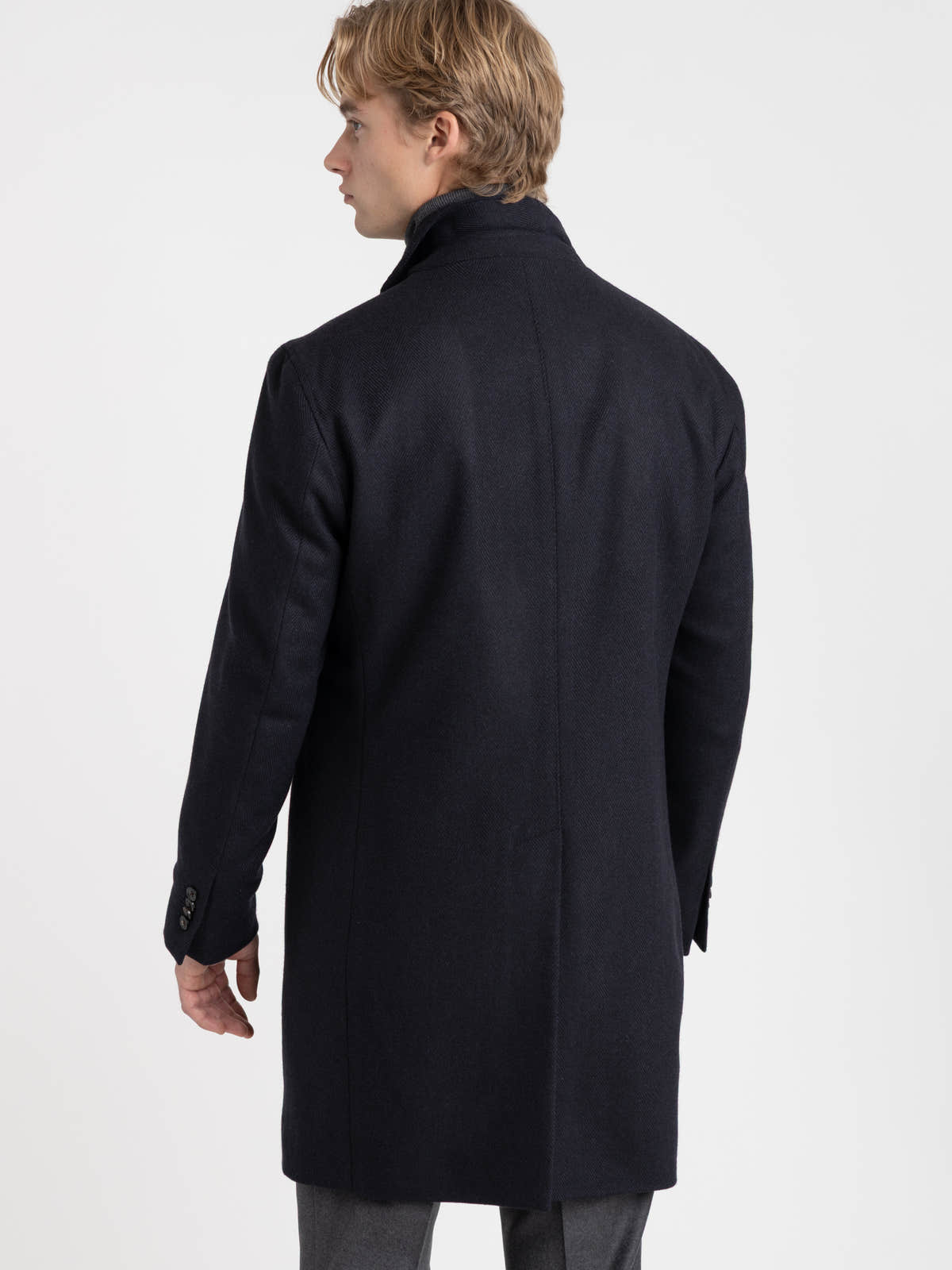 Navy Virgin Wool–Cashmere Coat