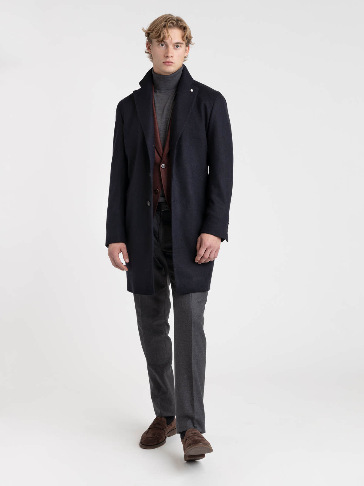 Navy Virgin Wool–Cashmere Coat