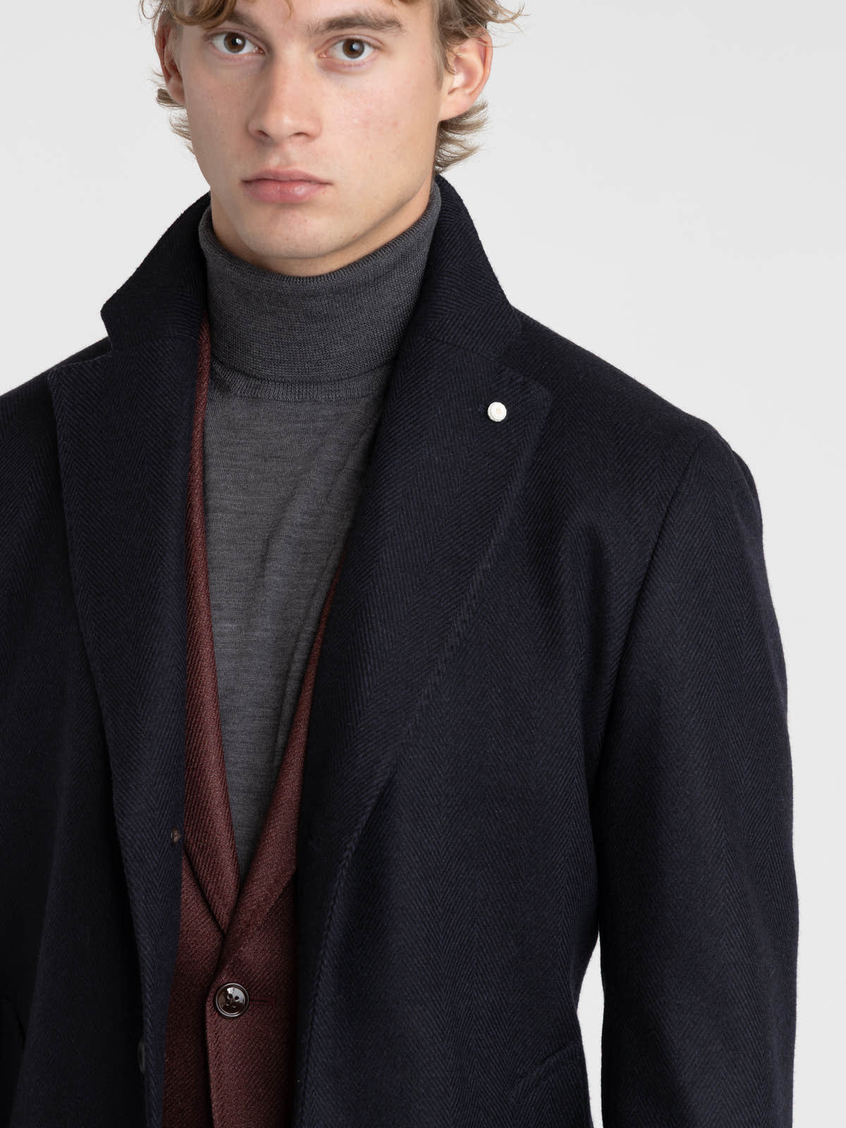 Navy Virgin Wool–Cashmere Coat