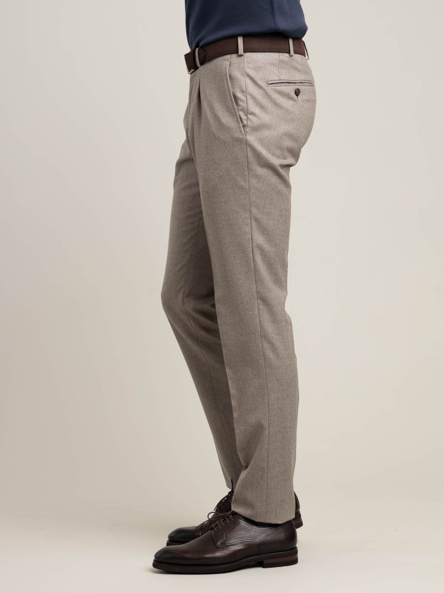 Oat Coloured Single Pleated Flannel Pants