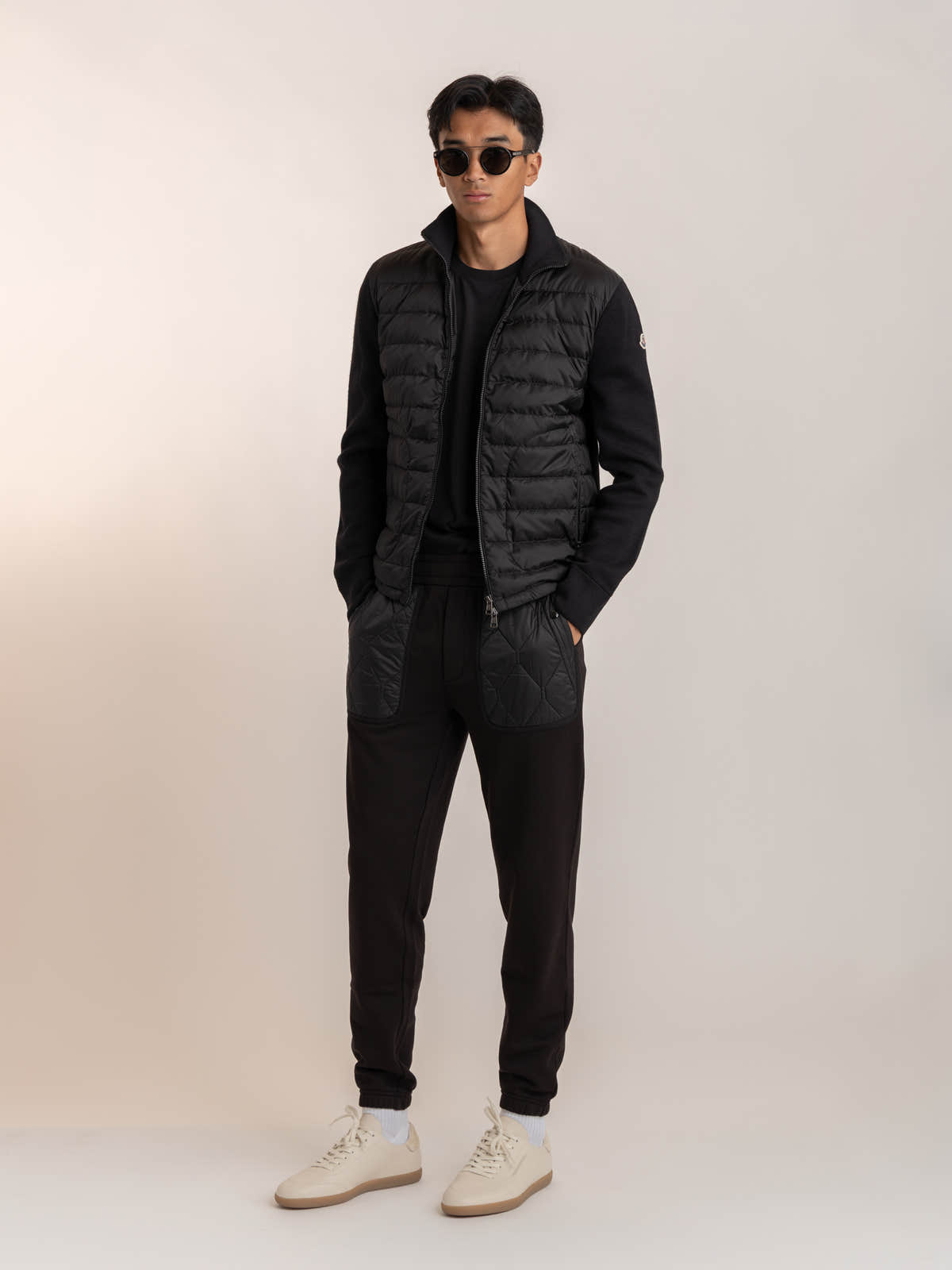 Black Padded Wool Cardigan