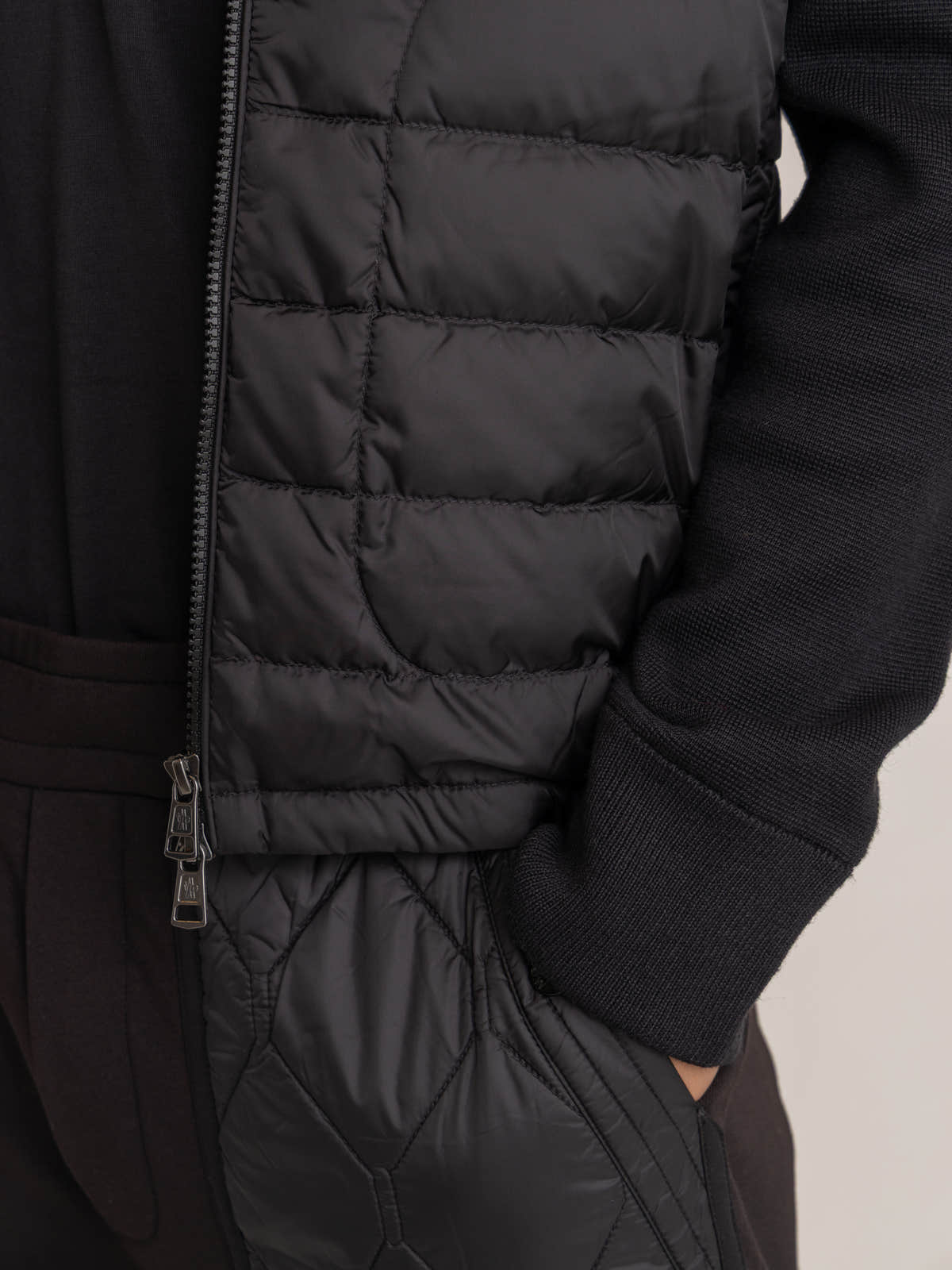 Black Padded Wool Cardigan