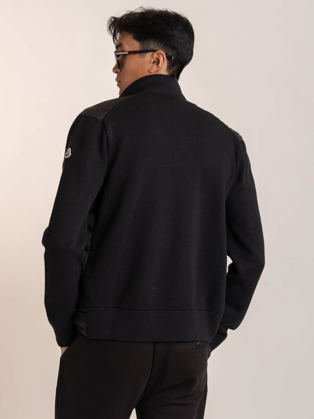 Black Padded Wool Cardigan