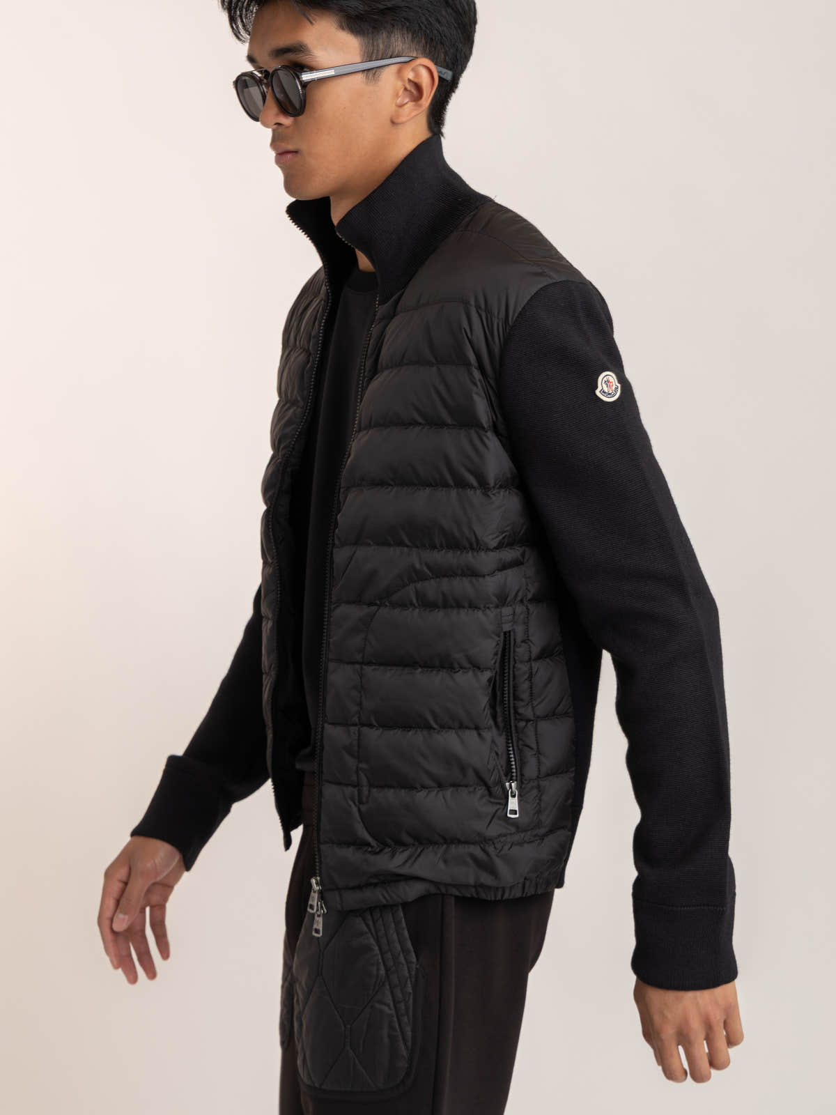 Black Padded Wool Cardigan