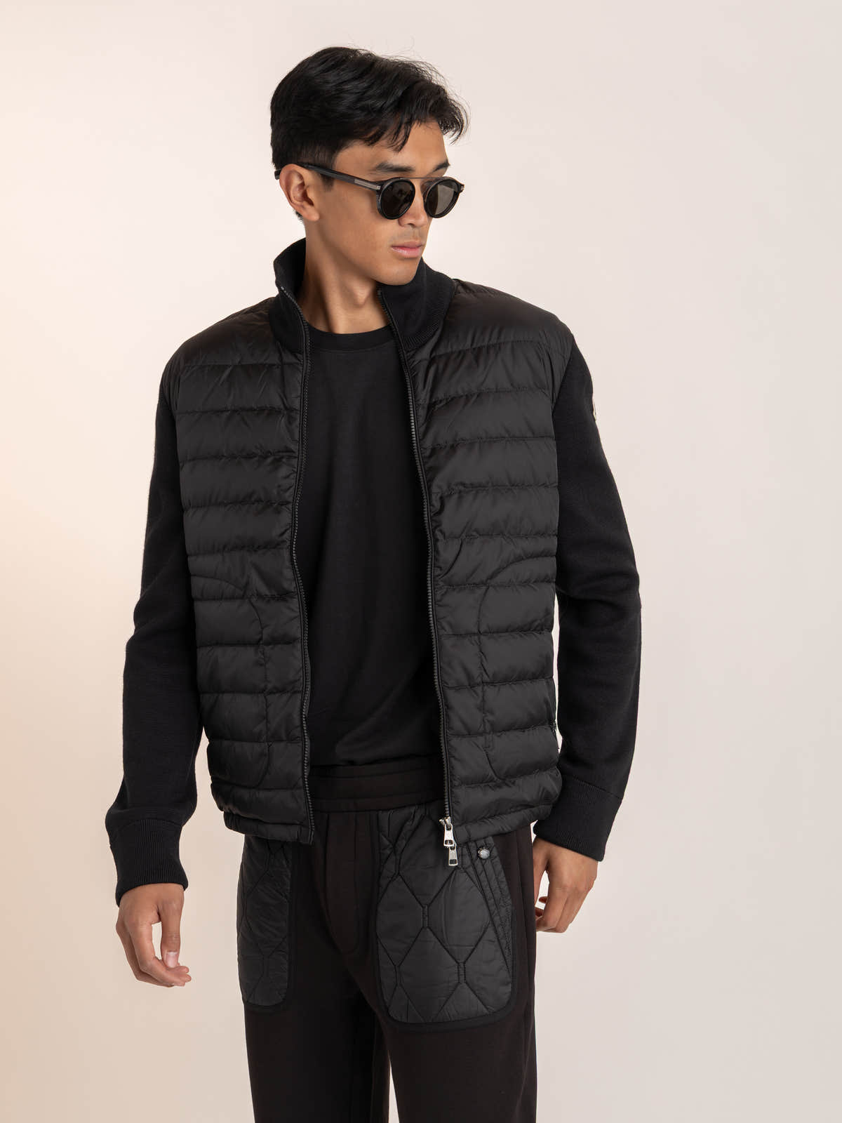 Black Padded Wool Cardigan