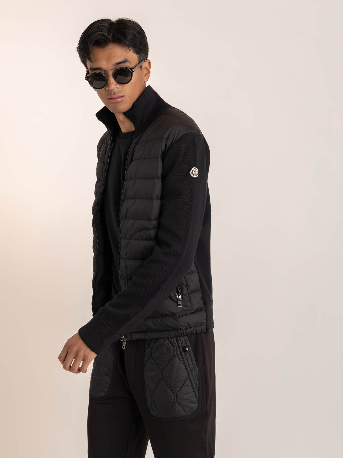 Black Padded Wool Cardigan